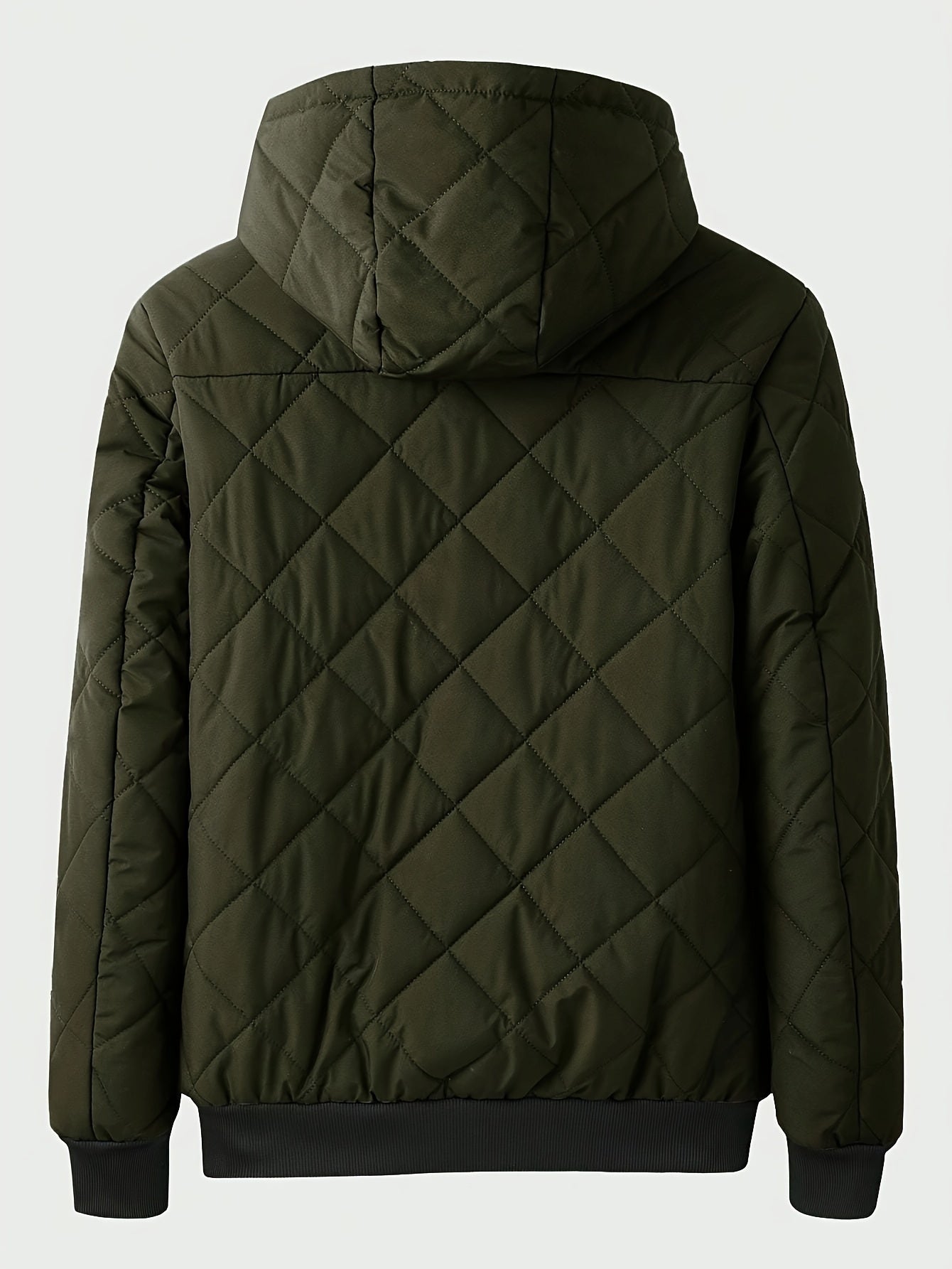Men's Casual Fleece-Lined Hoodie Jacket - Warm, Windproof Zip-Up Coat with Quilted Design for Fall/Winter, Winter Coat
