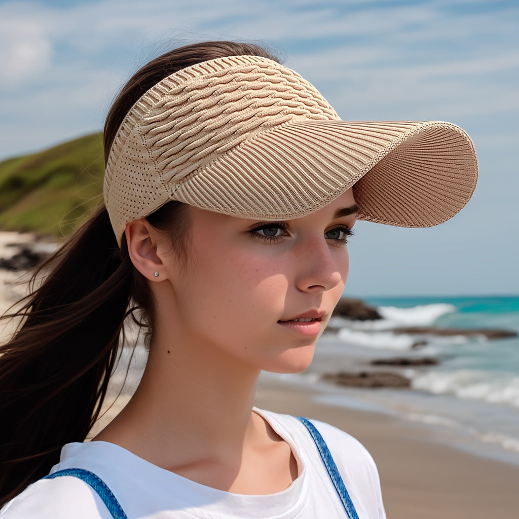 Casual Elastic Knitted Cap, Breathable Women's Empty Top Sunshade Hat For Outdoor Sports And Sun Protection