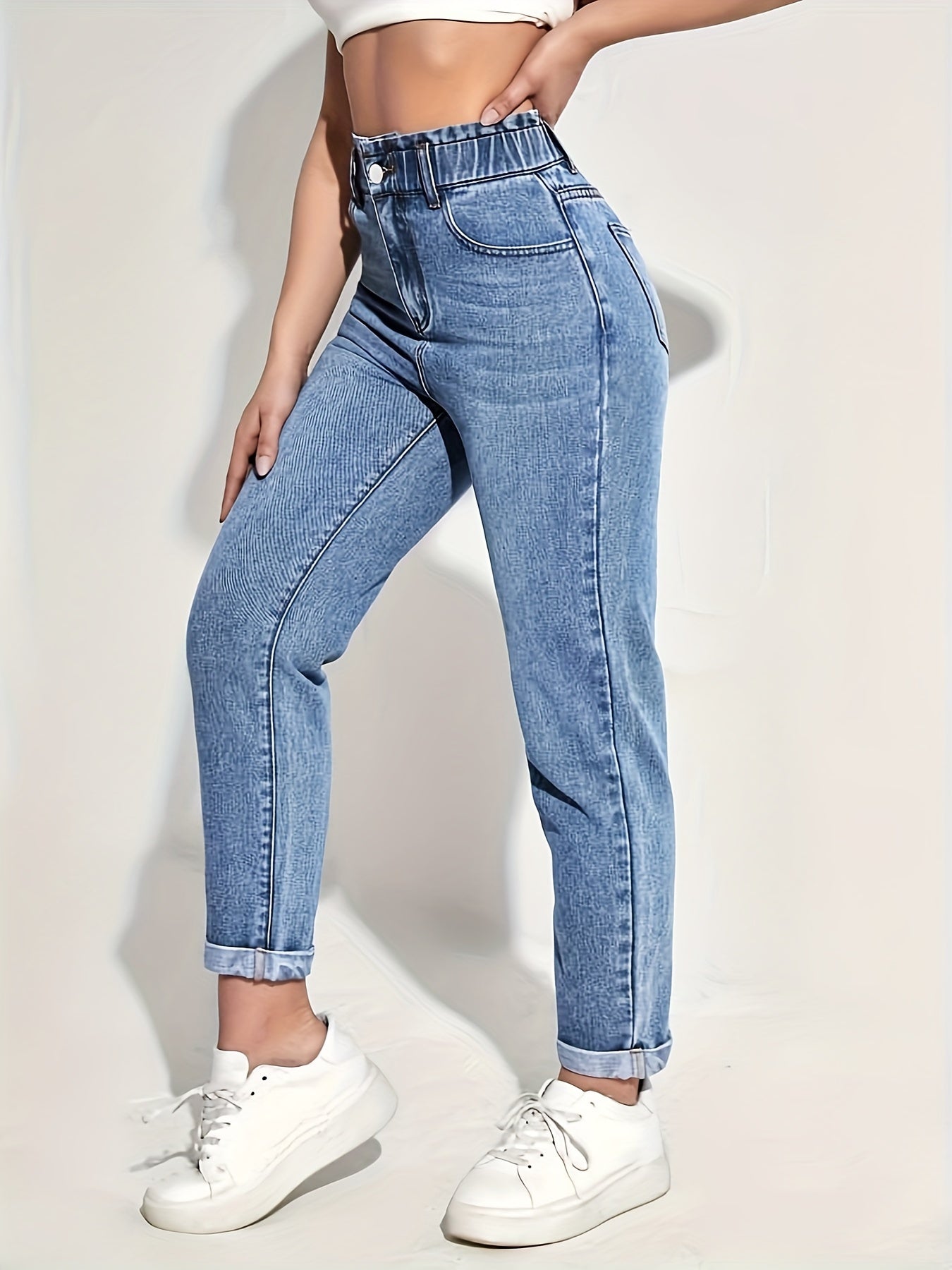 Կանացի Slim-Fit ձգվող ջինսե ջինսեր՝ առաձգական գոտկատեղով - հետույքի բարձրացում, հարմարավետ տեղավորում, լվացվող մեքենայում