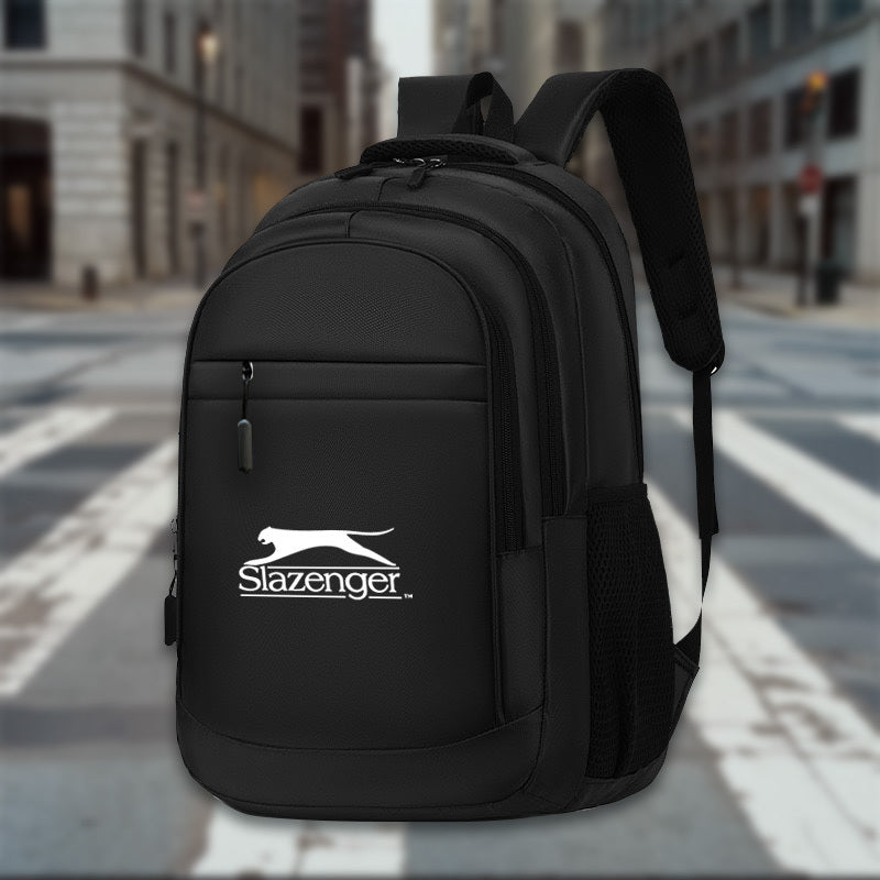 Slazenger R40 Casual Backpack - Sleek Black with White Logo, Durable Fabric, Multiple Compartments Padded Shoulder Straps for Daily Commute, Travel, School, Work, Backpack for Travel, Urban Carry, Versatile Bag, Sturdy Cons