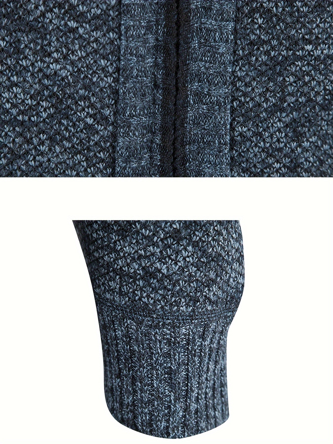 Men's Solid Fleece Knitted Cardigan With Pockets, Casual Long Sleeve Turtle Neck Zip Up Warm Sweater For Winter Fall Outdoor Activities