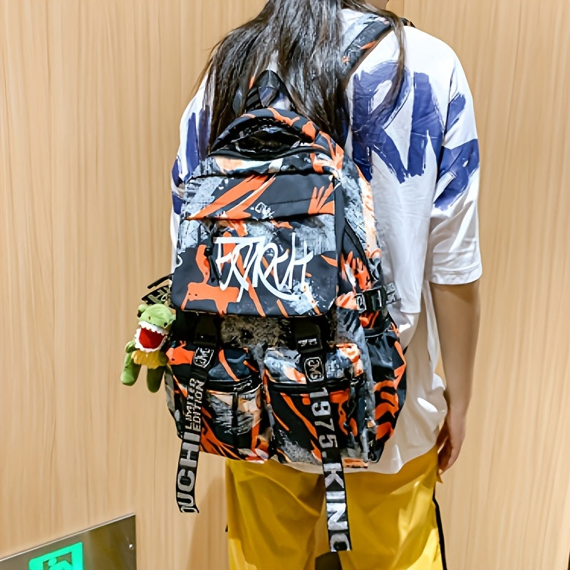 Spacious, Stylish Graffiti-Style Large Capacity Backpack for College & High School Students - Durable Nylon, Casual Fashion