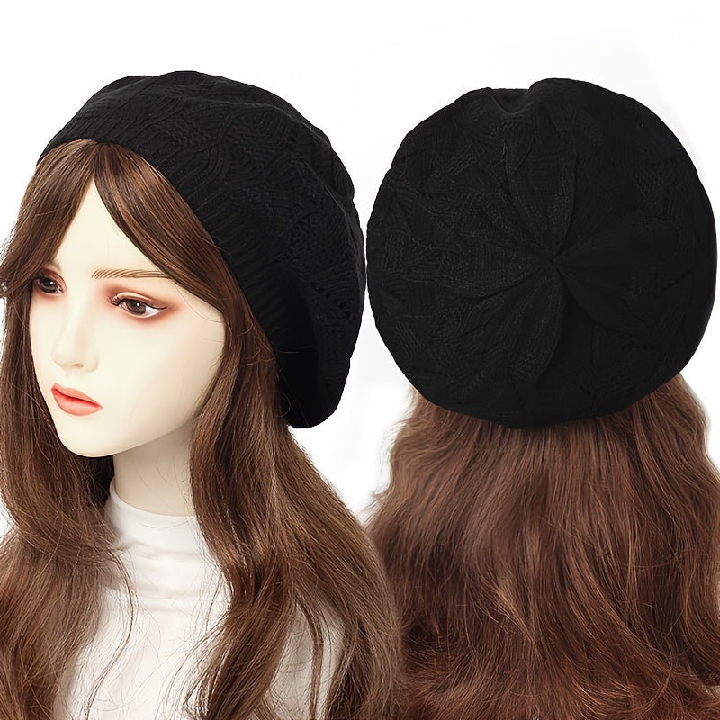 Hollow Out Breathable Beret Hats Casual Solid Color Painter Cap Elastic Berets For Women daily use