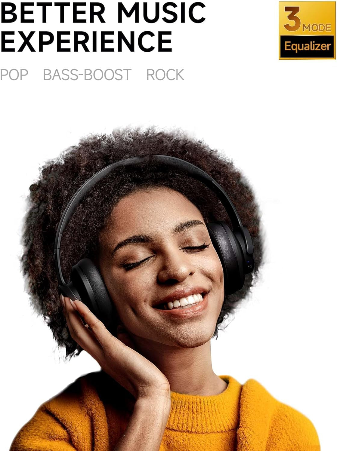 Picun B8 Bluetooth Headphones, 120H Playtime Headphones Wireless Bluetooth with 3 EQ Modes, Low Latency, Hands-Free Calls, over Ear Headphones for Travel Home Office Cellphone PC Black