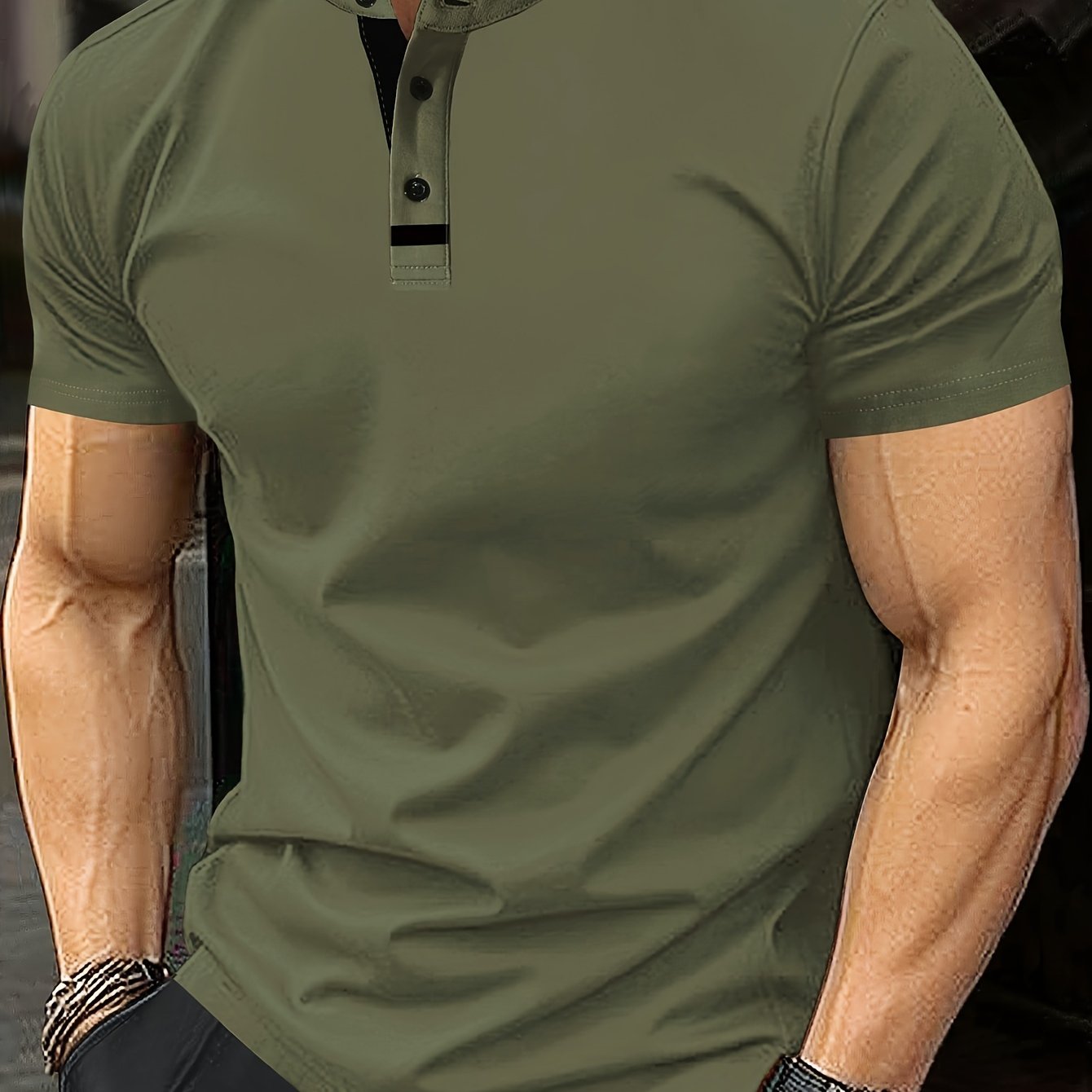 Men's Casual Red Shirt - Short Sleeve, Round Neck with Button Detail, Lightweight Polyester Blend, Ideal for Golf & Casual Attire, Machine Washable