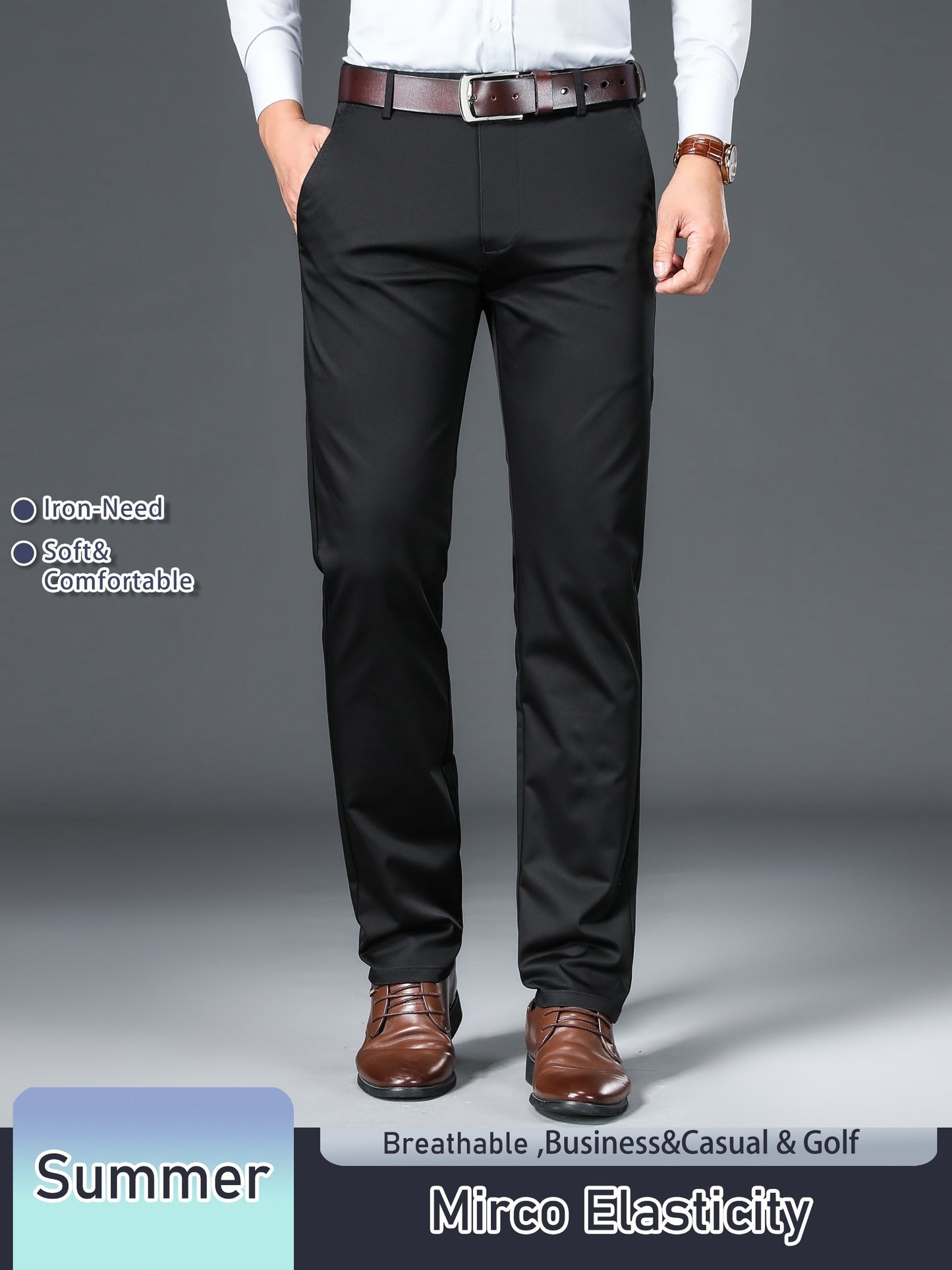 Men's Solid Color Straight Leg Business Style Cotton Blend Pants, Casual Comfy Breathable Outdoor Trousers As Gift