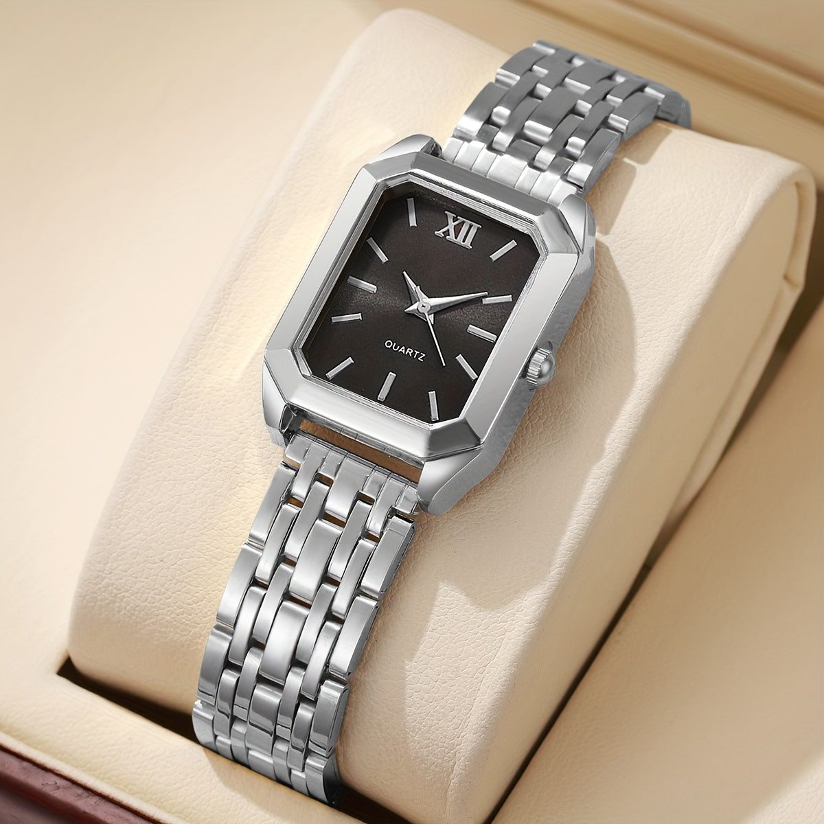 1pc Women's Luxury Square Watch with Multi-Color Dial & Golden-Tone Zinc Alloy Band - Quartz Movement, Fashionable Wristwatch for Casual & Formal Occasions, Casual Wristwatch | Colorful Dial Watch | Premium Look Watch