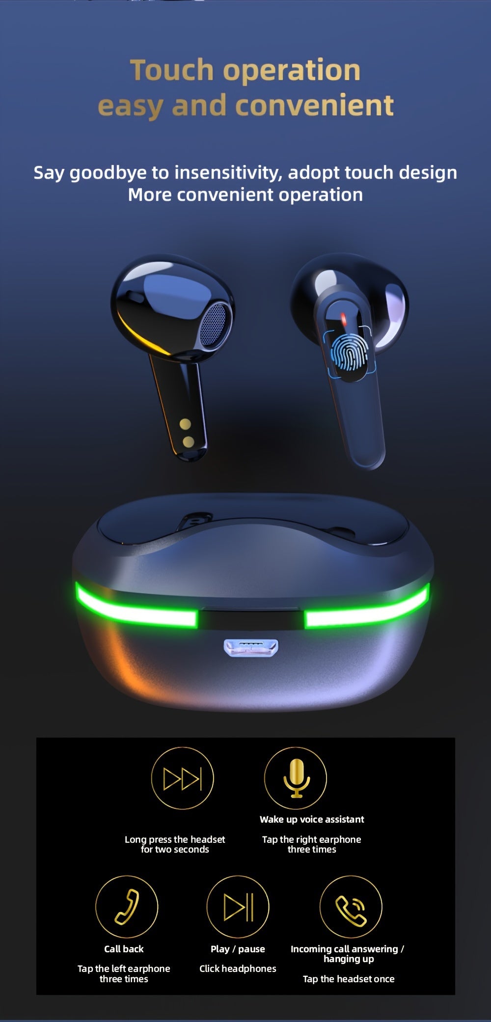 In-Ear TWS Wireless Earphones with LED Display, Noise-Cancelling Voice Call, Touch Control & Volume Control, USB Charging 800mAh Lithium Battery, Anime-Themed Wireless Earbuds for Gaming, Includes Cable - Compatible with iOS/