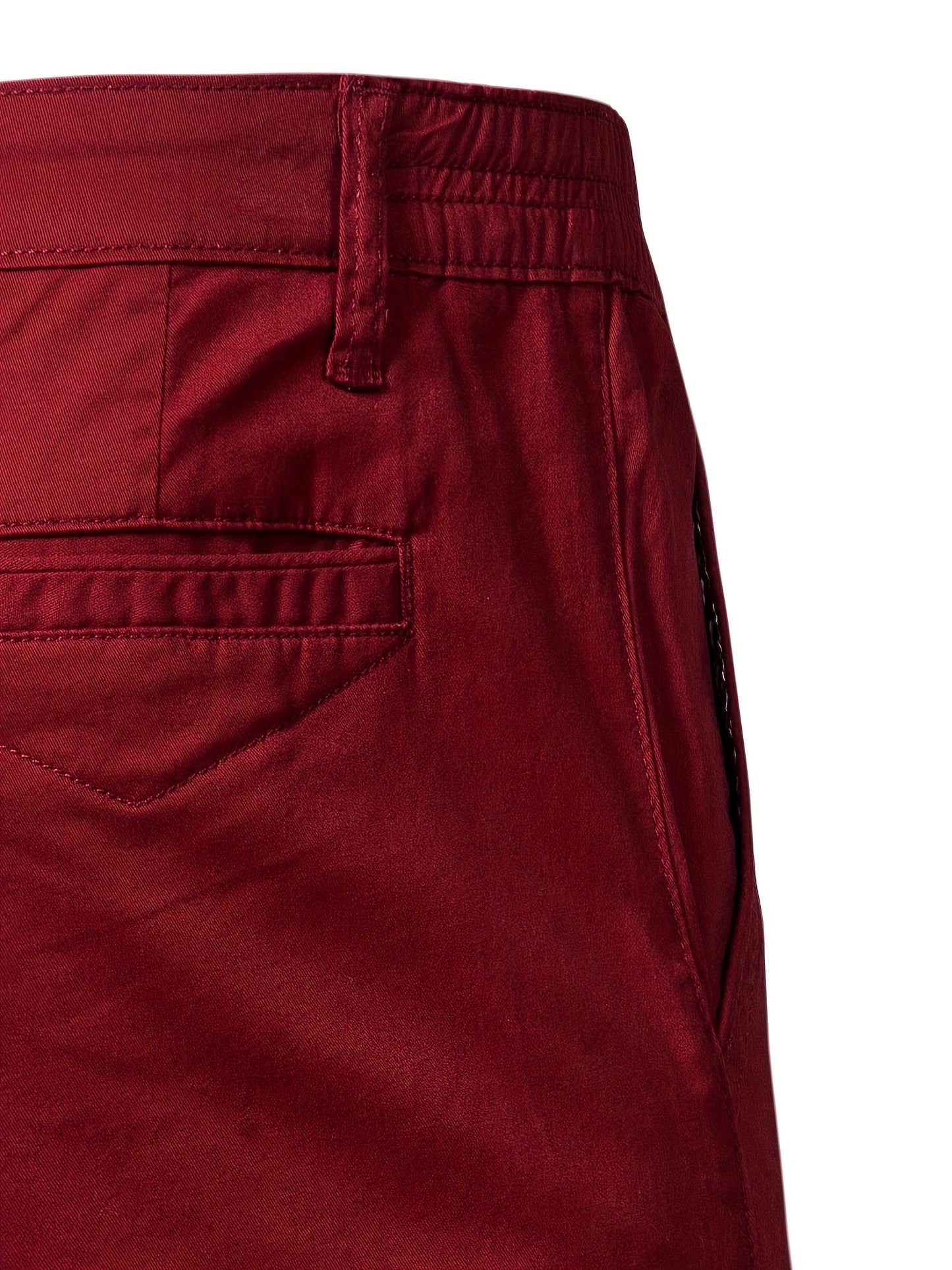 Men's Classic Fit Cotton Twill Flat Front Solid Chino Short With Slant Pockets And Elastic Waist