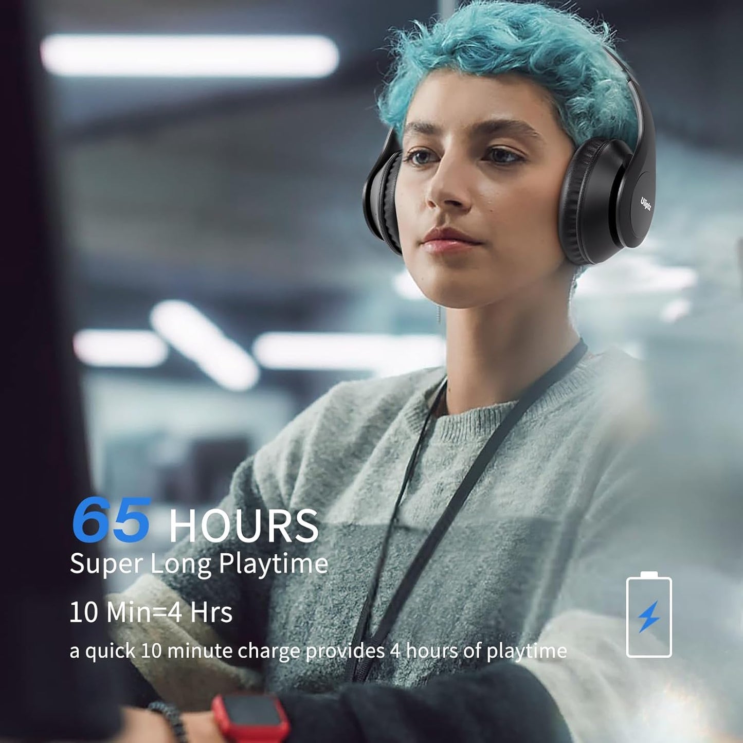 Uliptz Wireless Bluetooth Headphones, 65H Playtime, 6 EQ Sound Modes, Hifi Stereo over Ear Headphones with Microphone, Foldable Lightweight Bluetooth 5.3 Headphones for Travel/Office/Cellphone/Pc