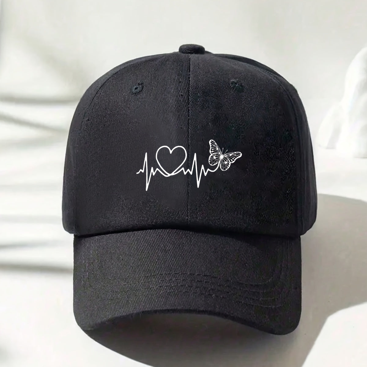 White Butterfly Heartbeat Baseball Cap, Simple Unisex Sports Hat, Sun Protection Outdoor Adjustable Cap
