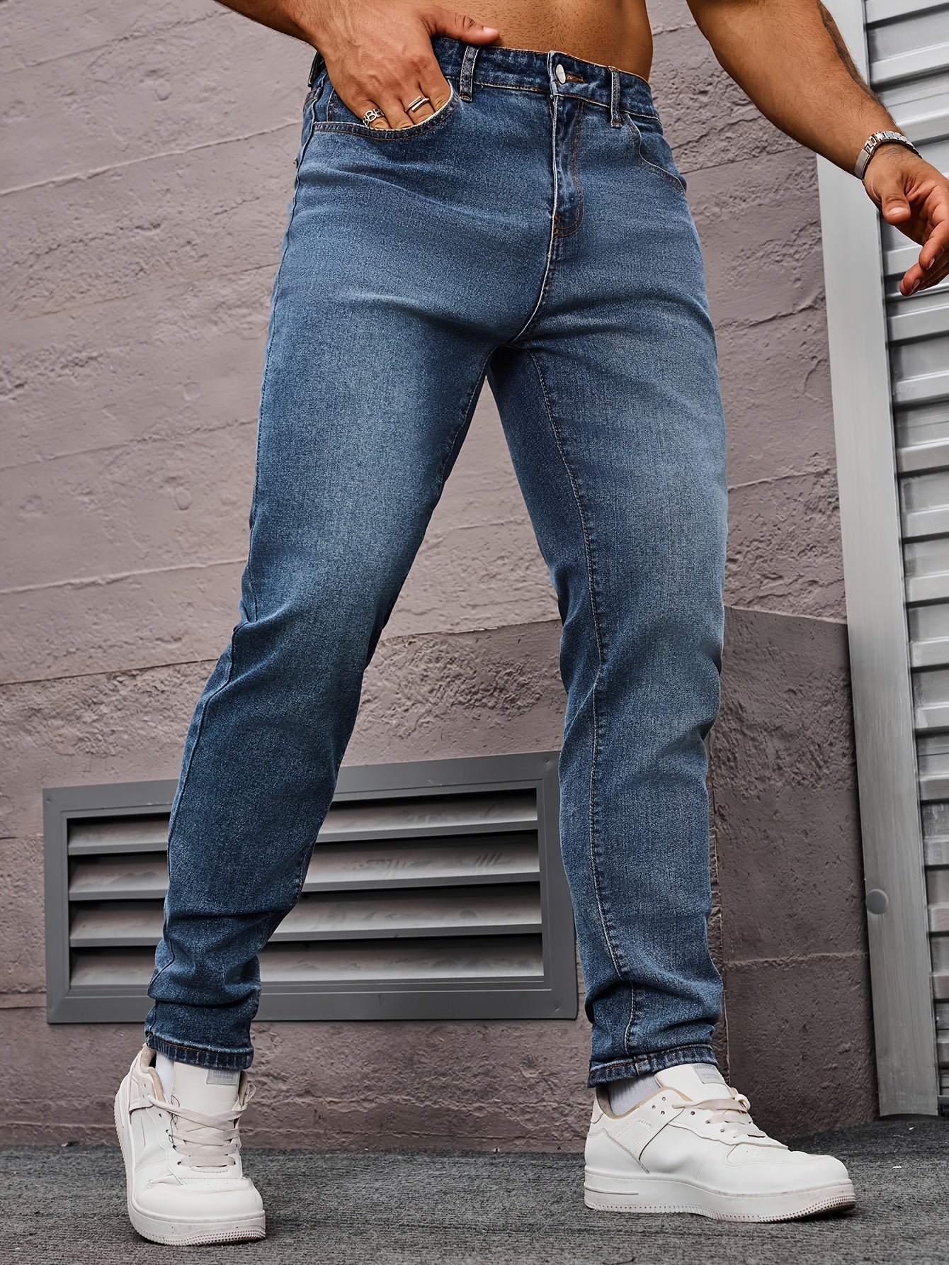 Men's Straight Leg Denim Pants, Men's Classic Design Jeans, Versatile For Four Seasons Wear
