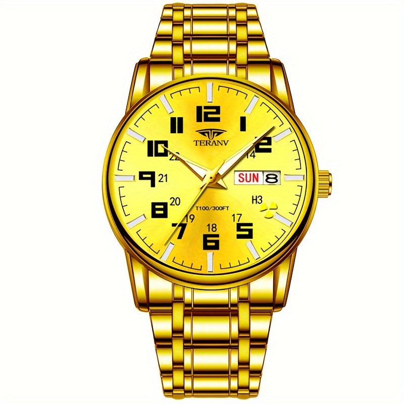 1pc New Stainless Steel with Digital Men's Watch Calendar Week Display Fashion Trend Life Travel Luminous Casual Sport Business Watch Ideal for Birthday Gifts Holiday Gifts Gifts