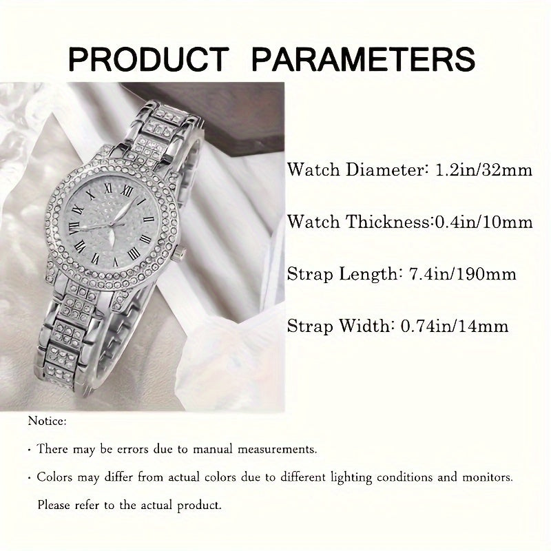6pcs Luxury Fashion Women'S Jewelry Set, Rose Golden Stainless Steel Quartz Watch with Matching Necklace, Earrings, and Bracelet, Roman Numerals, Electronic Movement, Non-rechargeable Battery - Perfect Gift for Mom