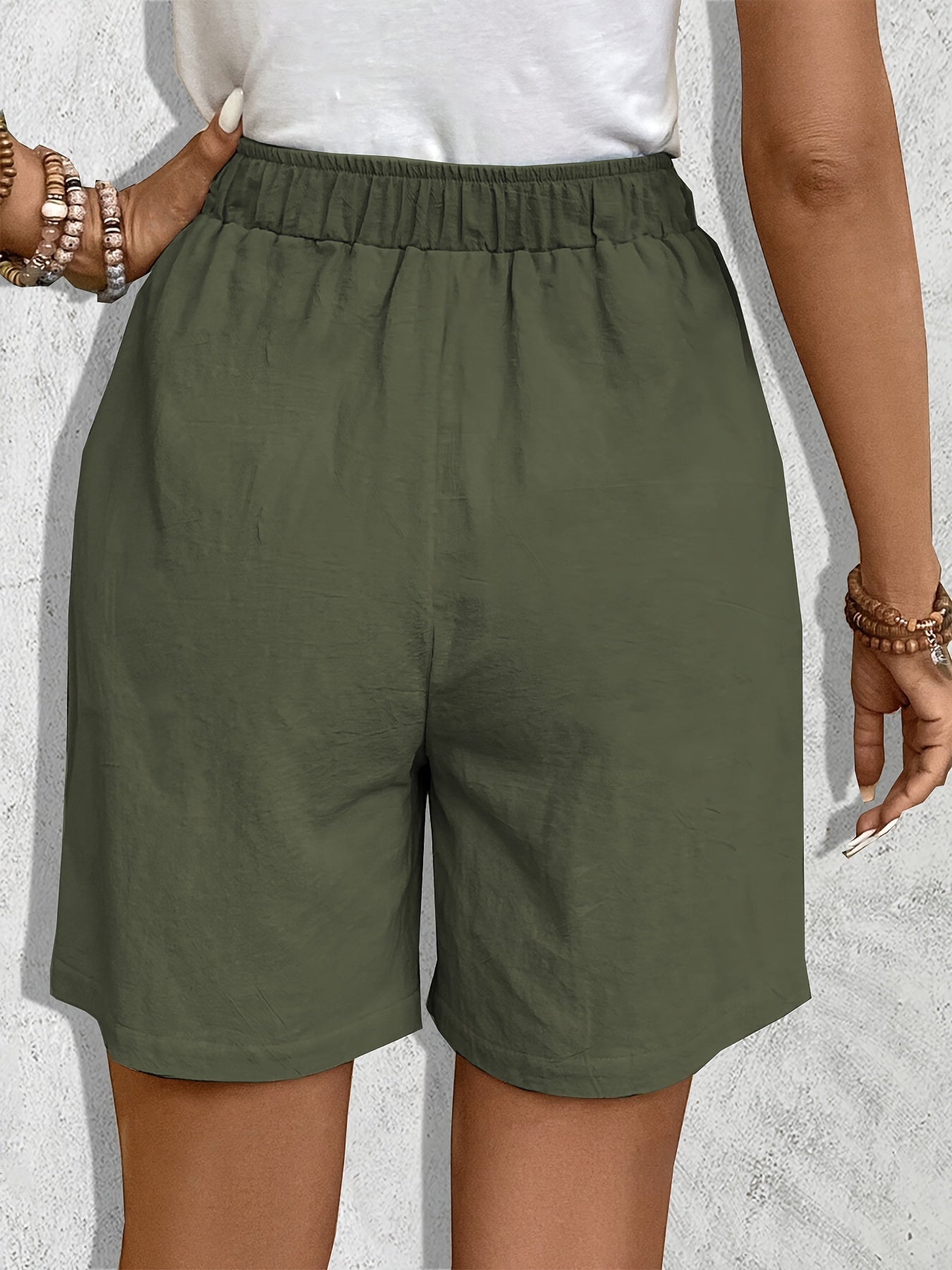 Women'S Casual Blend Shorts, Solid Color, Regular Fit, Non-Stretch Woven Fabric, with Faux Drawstring Detail, for Spring/Summer/Fall - Daily & Vacation Style
