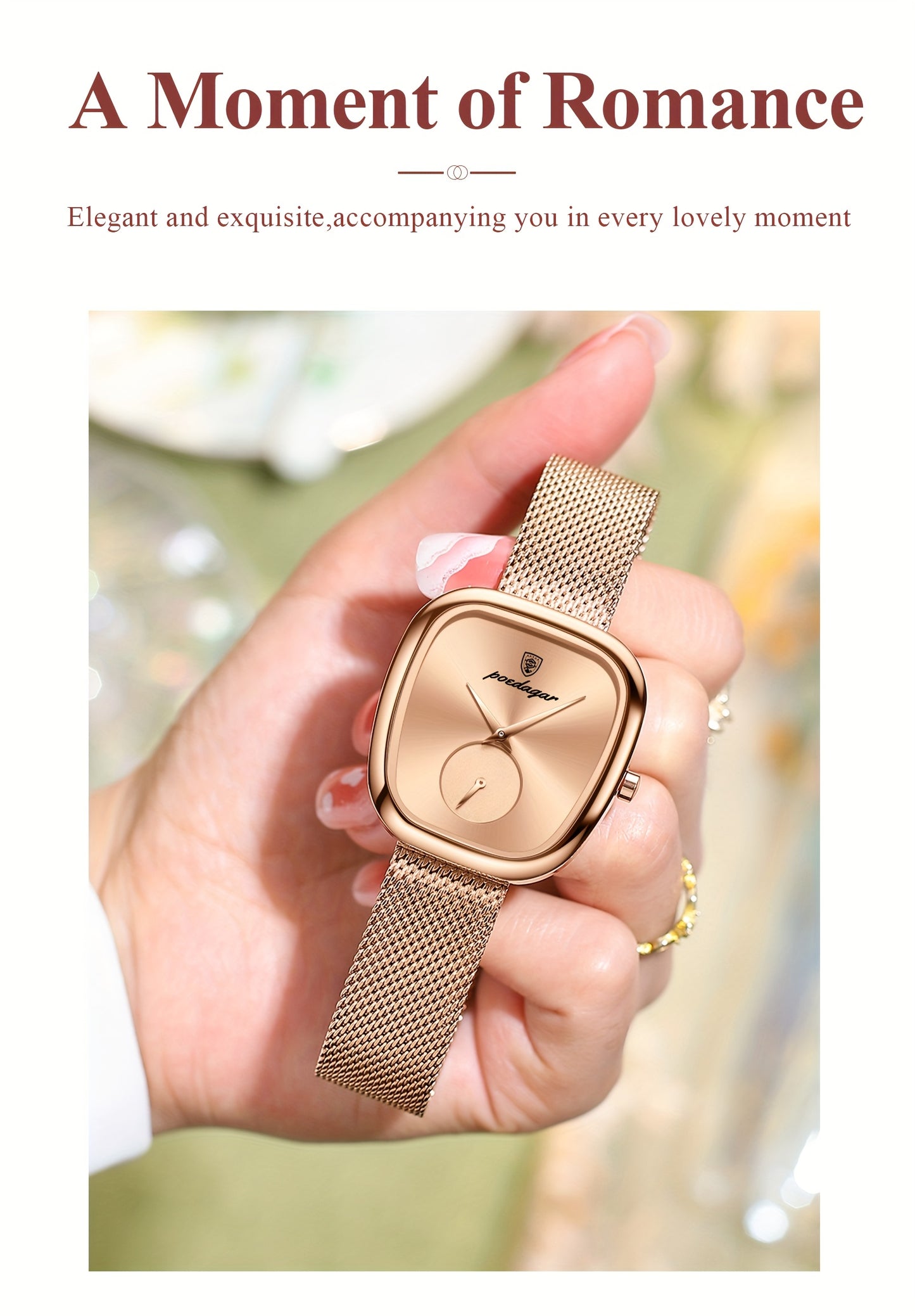 POEDAGAR Elegant Women's Quartz Watch - Waterproof, Stainless Steel Mesh Band, Rose Golden Square Dial, Black Strap, Perfect for Parties & Casual Attire, Stylish Timepiece | Elegant Design | Mesh Strap Watch, Watch Accessorie