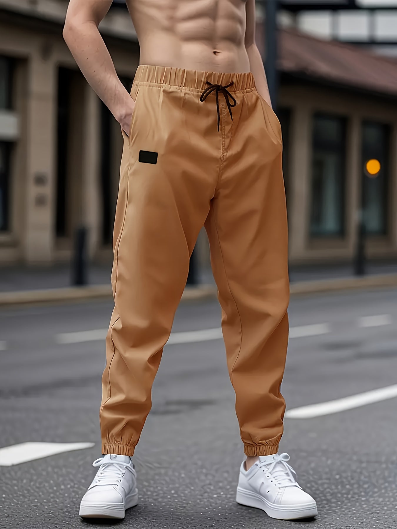 1pc Men'S Casual Cargo Pants, Solid Color Polyester Drawstring Waist, Non-Stretch Woven Fabric, Regular Fit, Polyester Lined, Perfect for Weekend Casual Wear