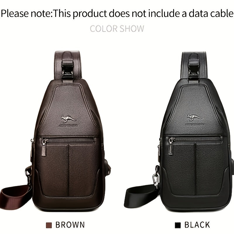 New Men'S Chest Bag 2024 Genuine Faux Leather Texture Crossbody Bag Casual Shoulder Bag Men'S Large Capacity Backpack Trendy