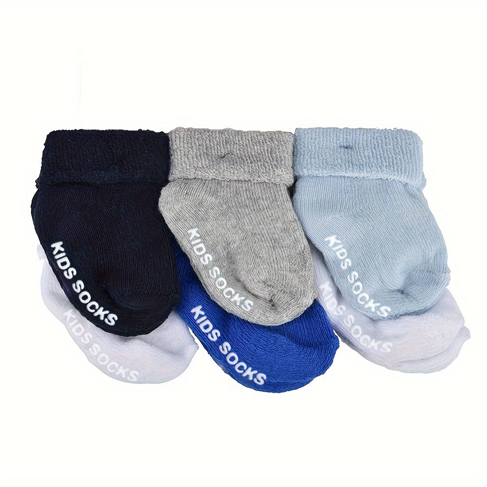 6pcs Cozy Cotton Blend Youngsters & Youngsters Boys' Socks - Warm, Thick, Mid-Calf with Non-Slip Bottoms, Soft Ribbed Cuffs - Perfect for Fall/Winter - Navy, Light Blue, White, Gray, Youngsters Socks