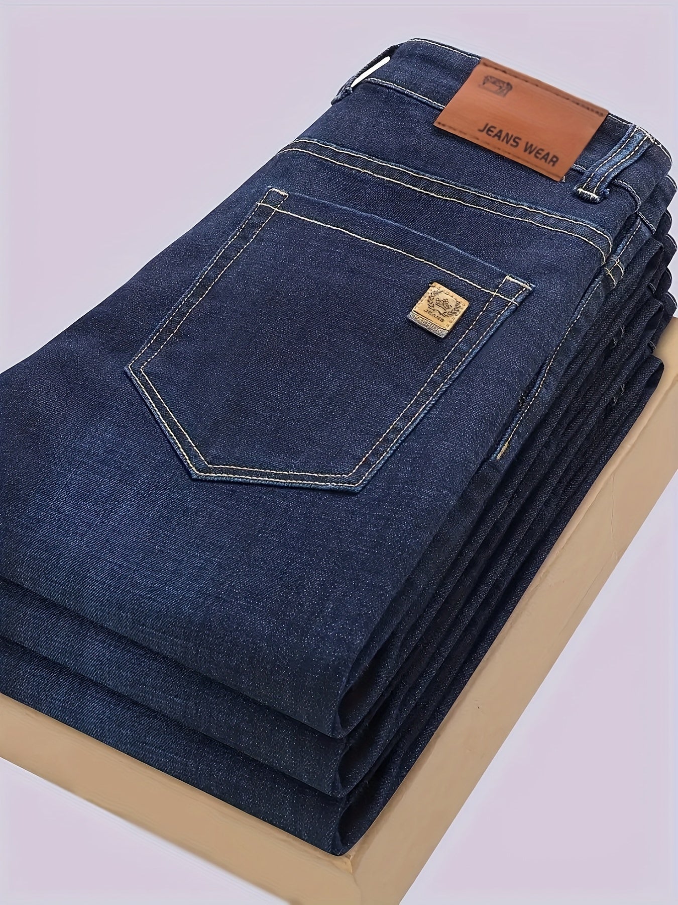 Men's Classic Straight-Leg Jeans - Comfort Business Casual Style, Cotton Blend with Stretch, Solid Washed Denim for All-Season Wear