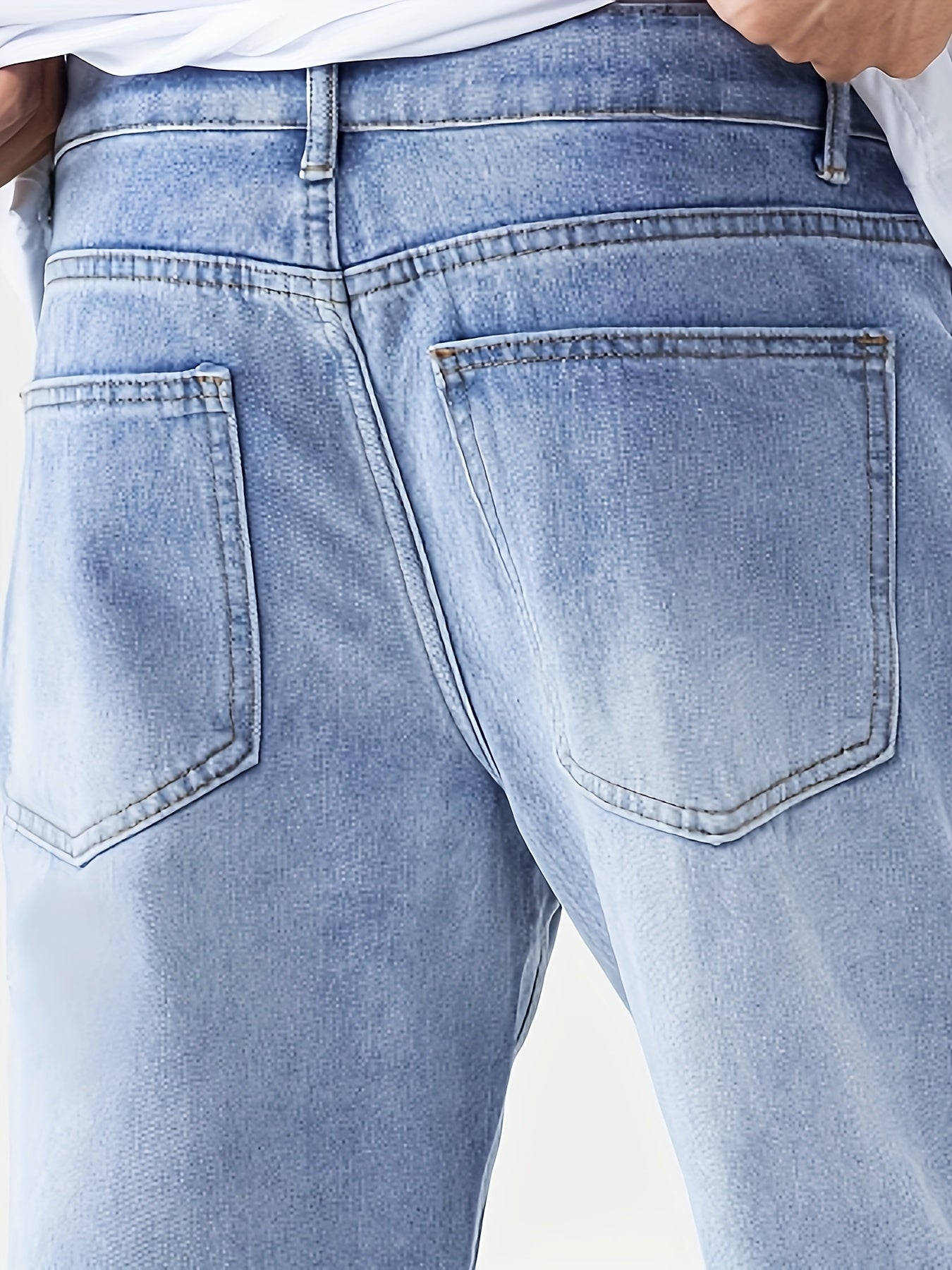Men's Solid Denim Pants With Pockets, Stylish Cotton Blend Jeans For Outdoor Activities