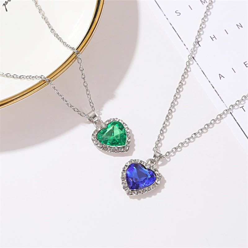 Birthstones Կախազարդ Վզնոց Սրտաձև Սինթետիկ Կապույտ Քարեր Ամբողջ Փայլուն Ցիրկոնիայից Կախազարդով Կանացի պարանոցի փայլուն շղթայով