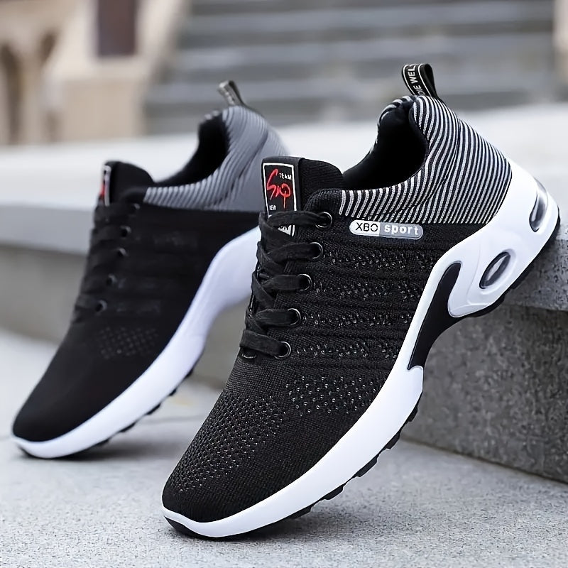 Men'S Breathable Mesh Air Cushion Sneakers - Durable Lace-Up Running Shoes with PVC Sole, Fabric Inner & Upper, for Outdoor Sports and Casual Wear, Low-Top Design, All-Season Comfort, Allseason Running Shoes|Modern Casual Sho