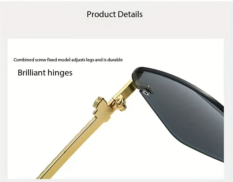 1 Pair Photochromic Square Fashion Glasses with PC Lenses & Golden-Tone Metal Frame - Transition Photochromic Lens Glasses, Rimless Design, Ideal for Trendy Men & Women, Perfect for Daily Wear & Gifting, Fashion Glasses|Squar