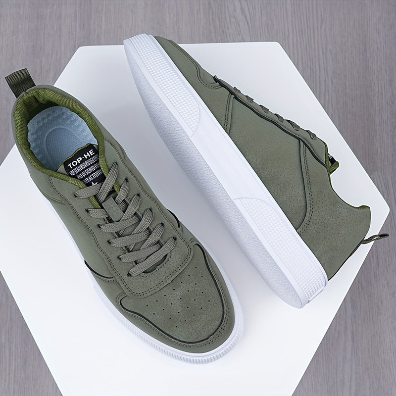 Men's Plus Size Breathable Casual Sneakers - Versatile All-Season Green Skate Shoes with Soft PU/PVC Sole, Lace-Up, Round Toe Design for Business & Social Events