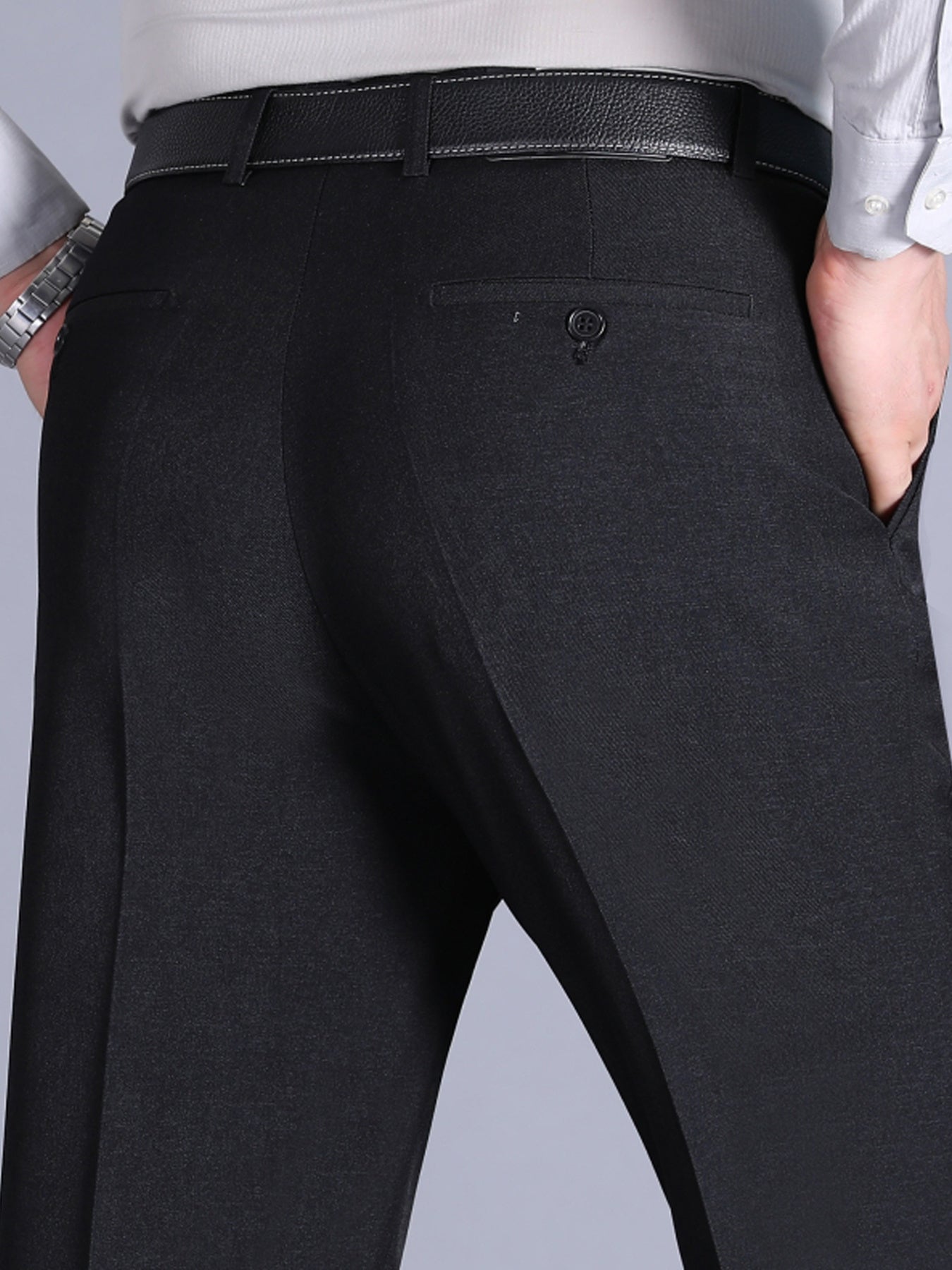 Men'S Casual Spring/Fall Polyester Solid Color Regular Fit Pants with Pocket