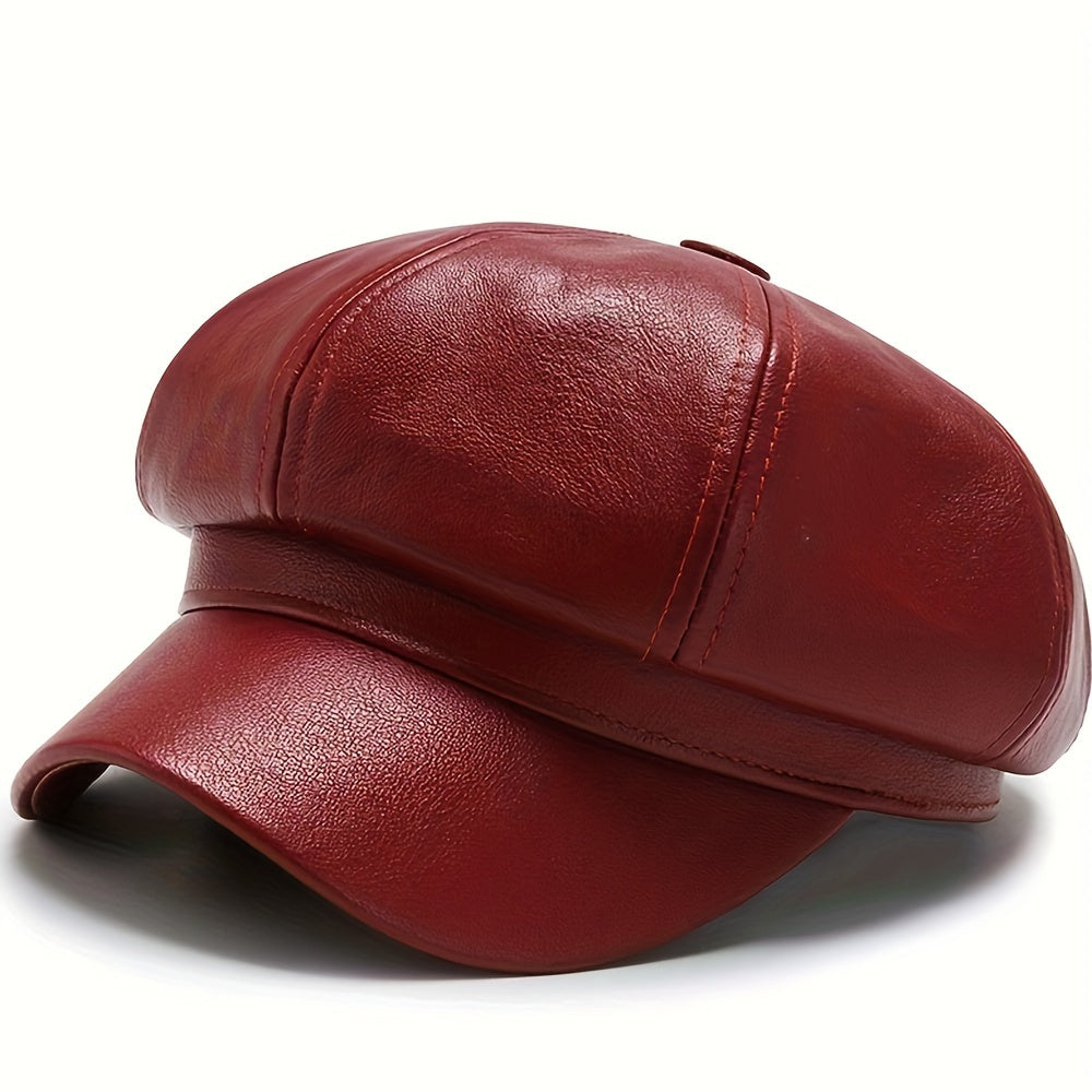 PU Leather Beanie Hat For Women, Waterproof, Round Bucket Hat With Faux Fur Pom Pom, Stylish Winter Hat For Fall/Winter/Spring