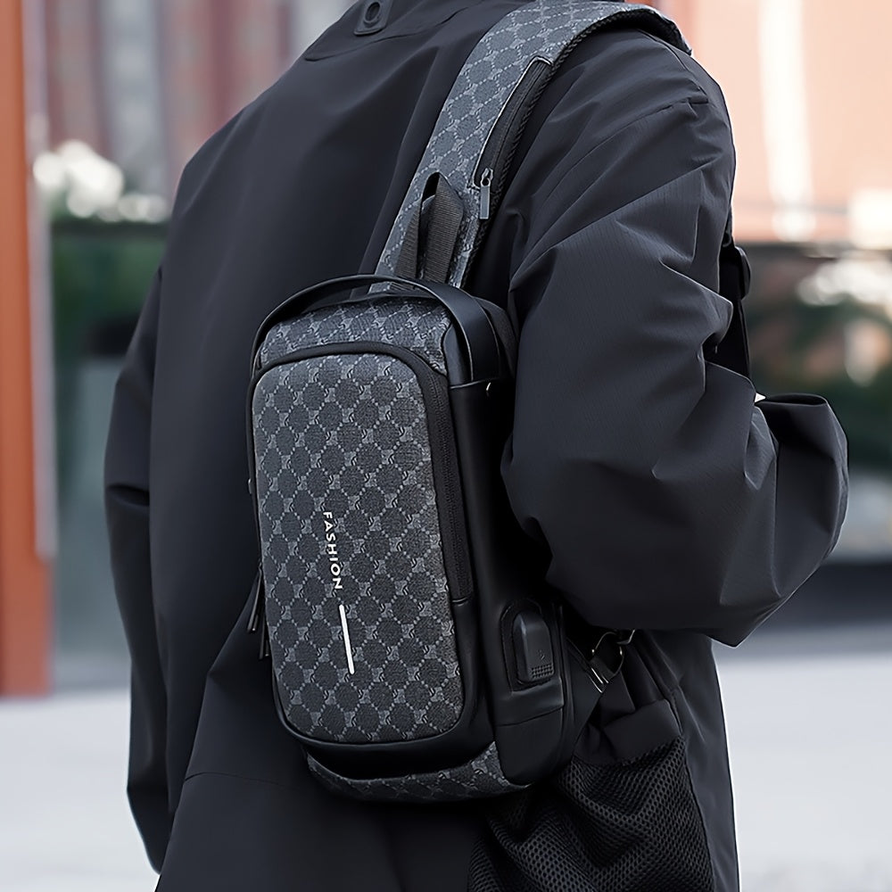 Elegant Black Crossbody Bag with Adjustable Strap, Anti-Theft Zipper Closure, and Polyester Lining - Stylish Chest Bag for Men and Women, Secure Travel Bag Patterned Chest Bag Durable Zipper Closure