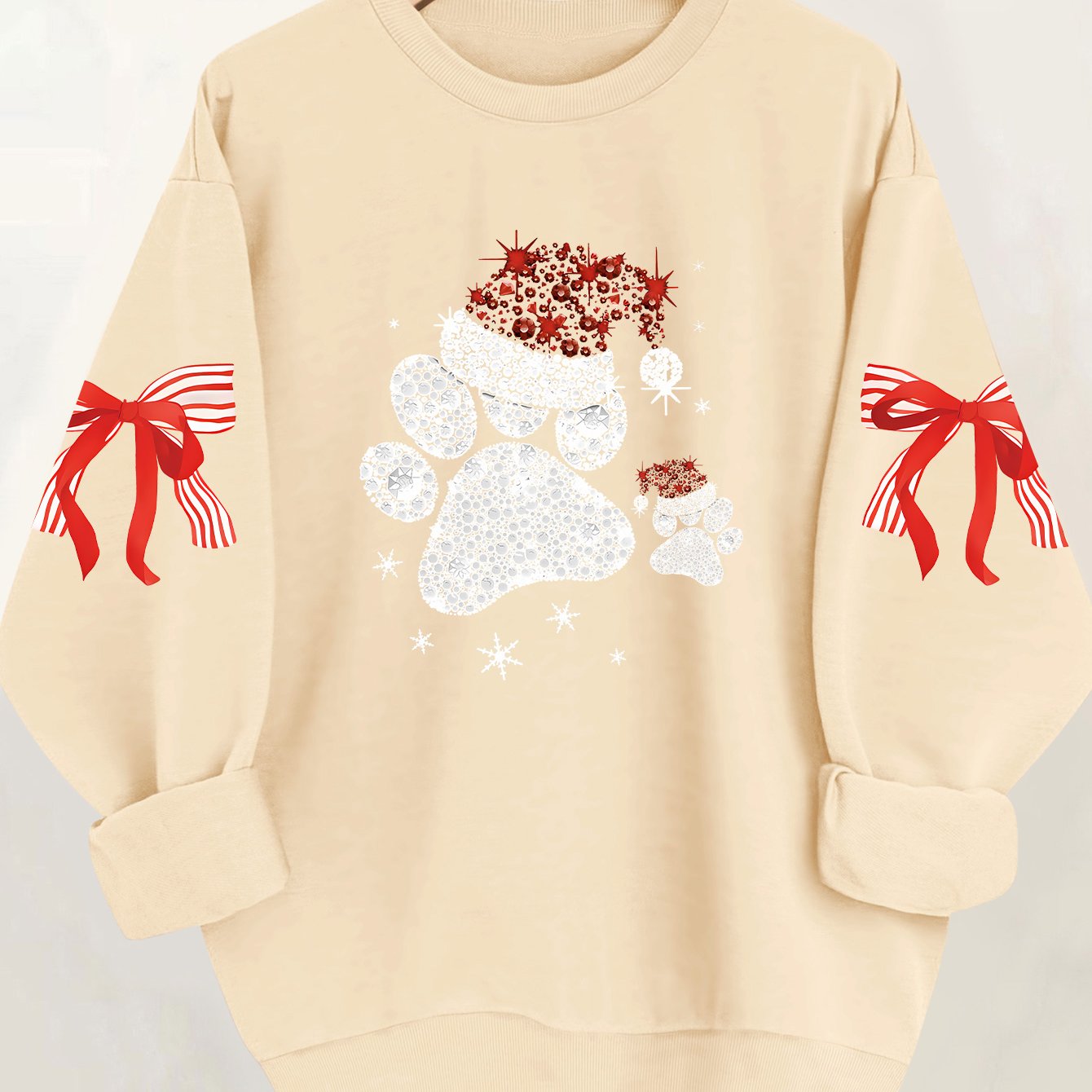 Women'S Glittery Snowman & Santa Hat Print Sweater - Winter Warmth with Red & Snowflakes, Round Neck Casual Sweater for Fall & Winter, Cozy Holiday Outfit For Christmas & New Year's, Christmas Sweater, Seasonal Fashion, Festi