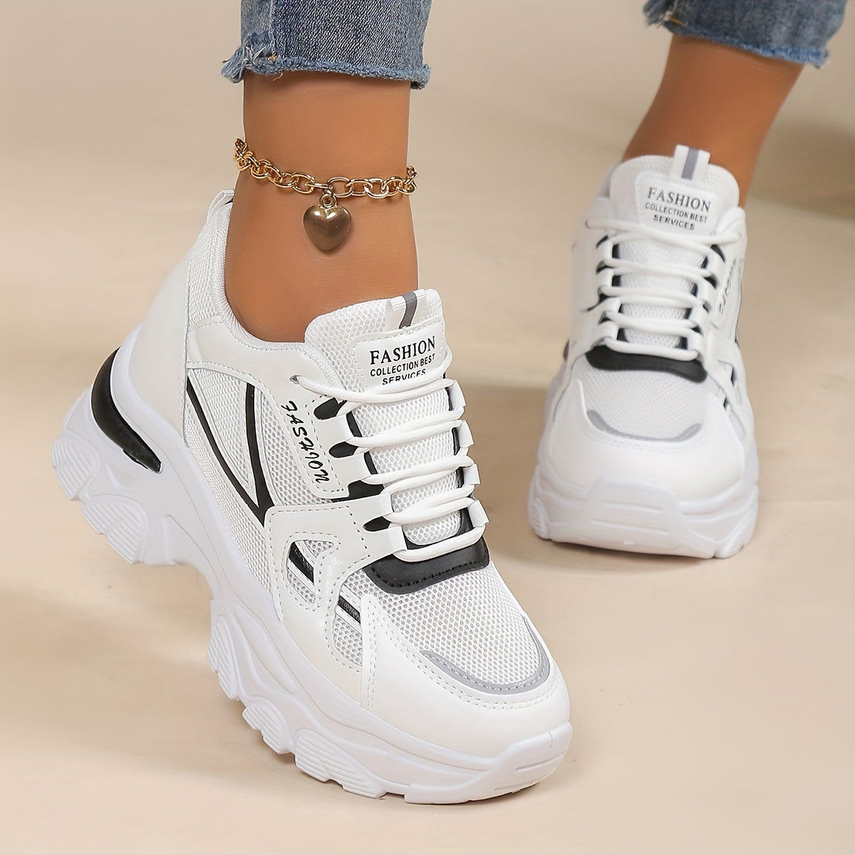 Women's Heighten Mesh Breathable Chunky Sneakers, Color-block Thick Bottom Casual Outdoor Running Shoes