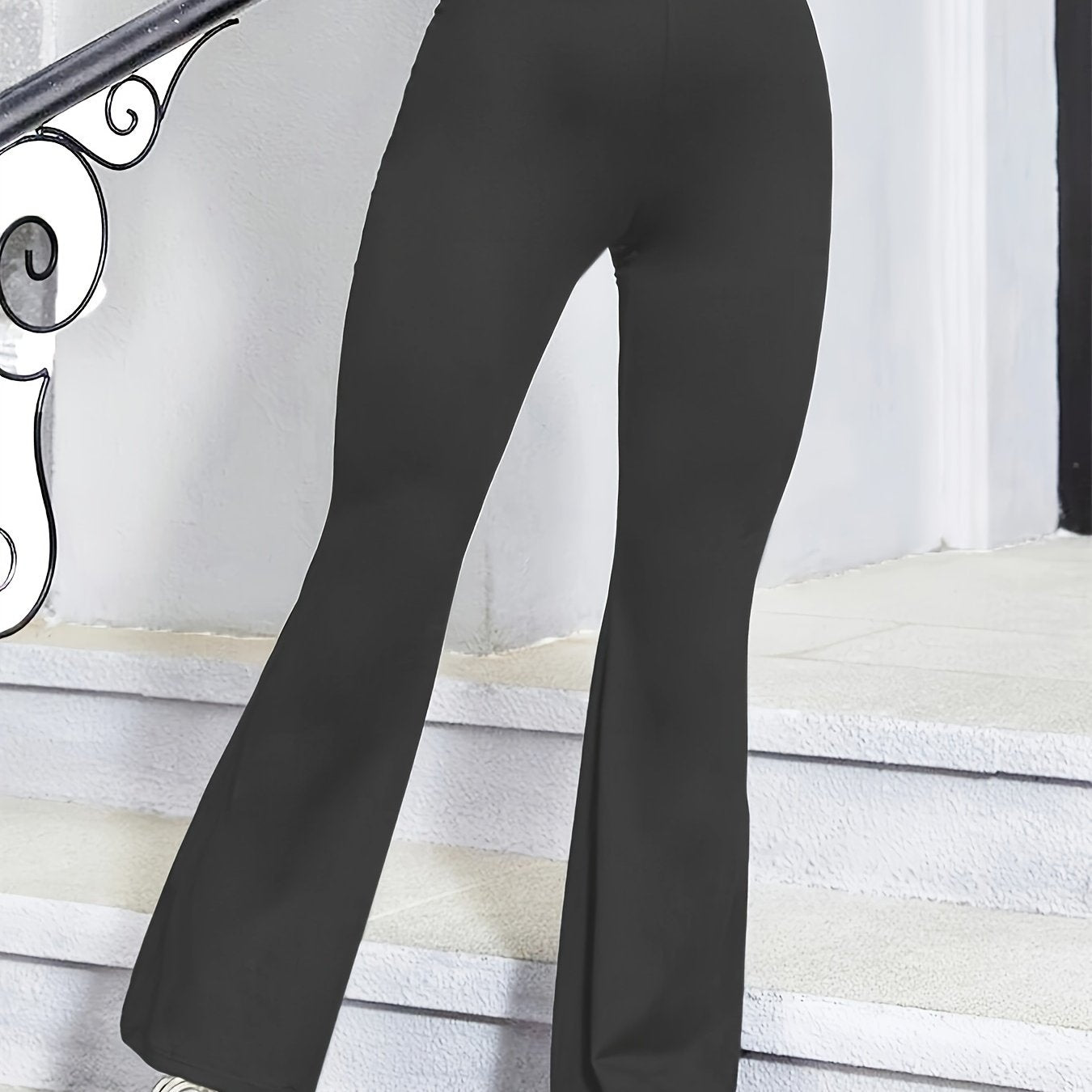 Women's High Waist Flare Yoga Pants, Quick-Dry Stretch Workout Leggings, Fashionable Sports Trousers with Waistband Detail, Gym Running Activewear