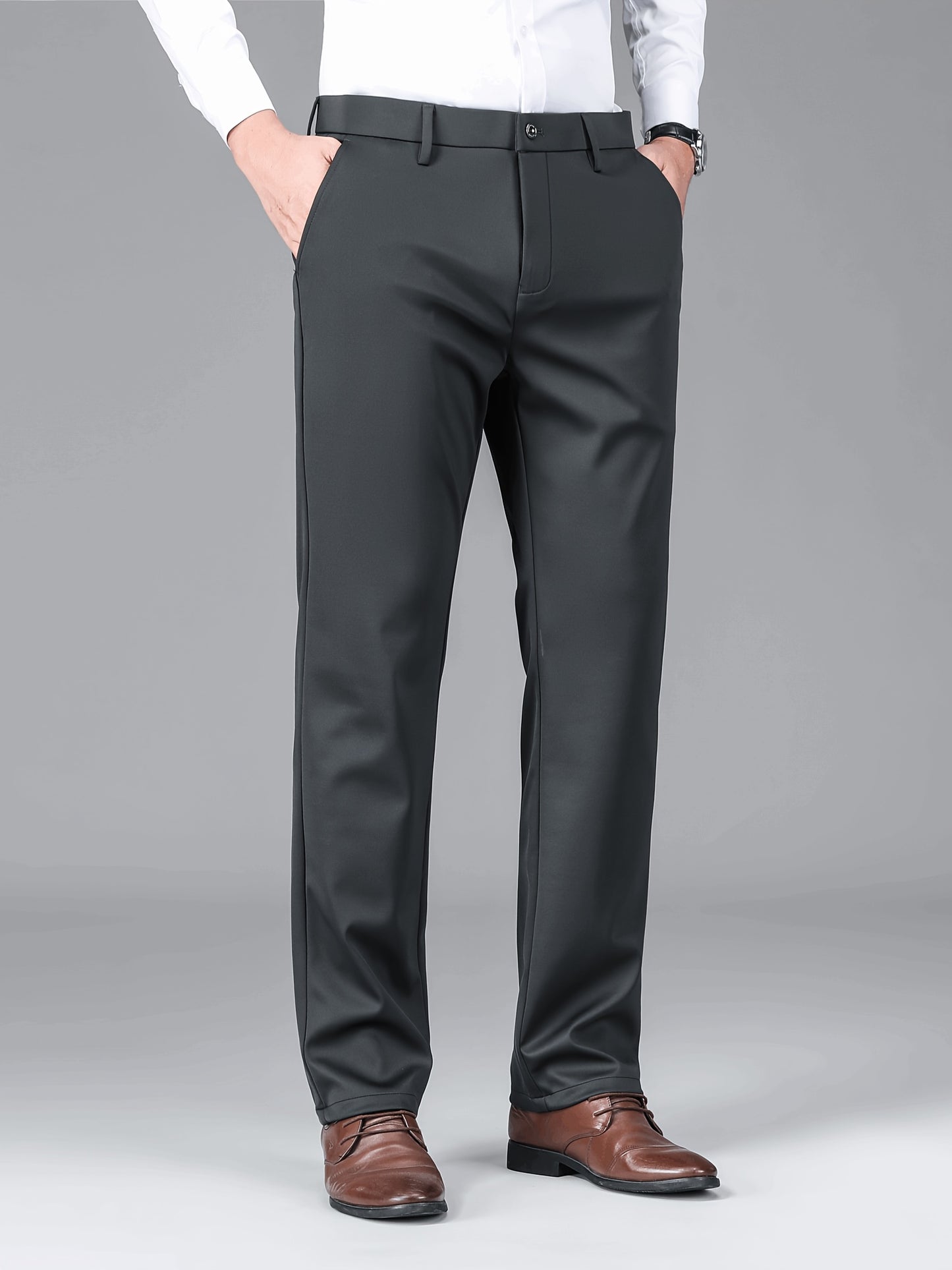 2pcs Men's Business Casual Stretch Dress Pants, Wrinkle-Resistant & Iron-Free, All-Season Wear, Logo, Navy Blue & Black, Polyester Blend, Machine Washable