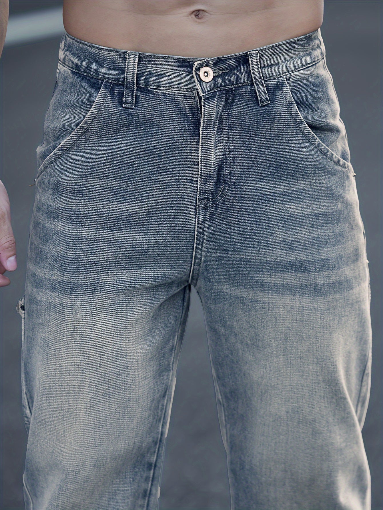 Men's Fashionable Washed Denim Wide-Leg Pants, Comfortable High-End Casual Trousers for All Seasons, Autumn-Winter, Versatile