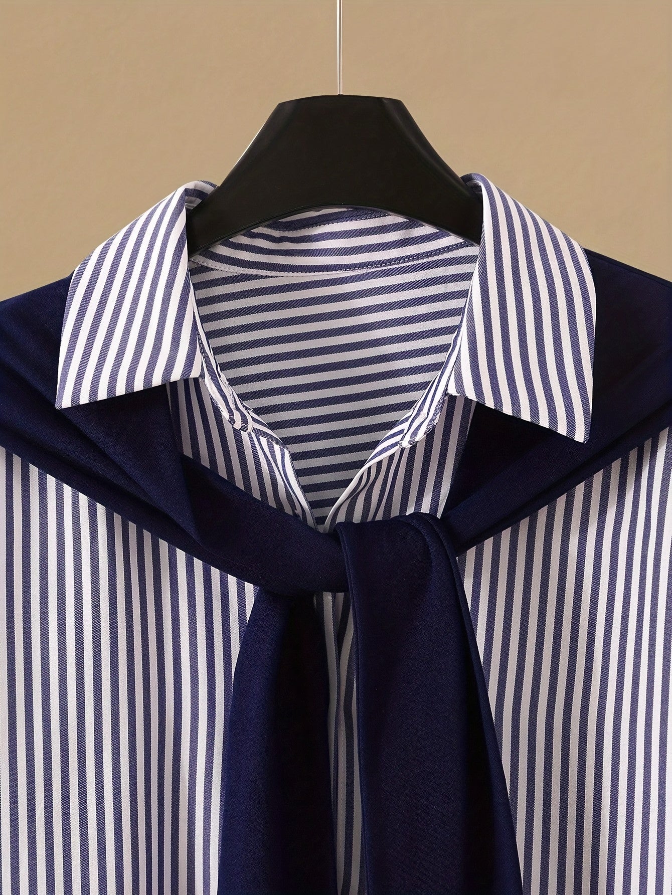 Gavin 2pcs/Set Women'S Striped Shirt with Shawl Collar And High-Waisted Wide Leg Pants, Spring/Autumn