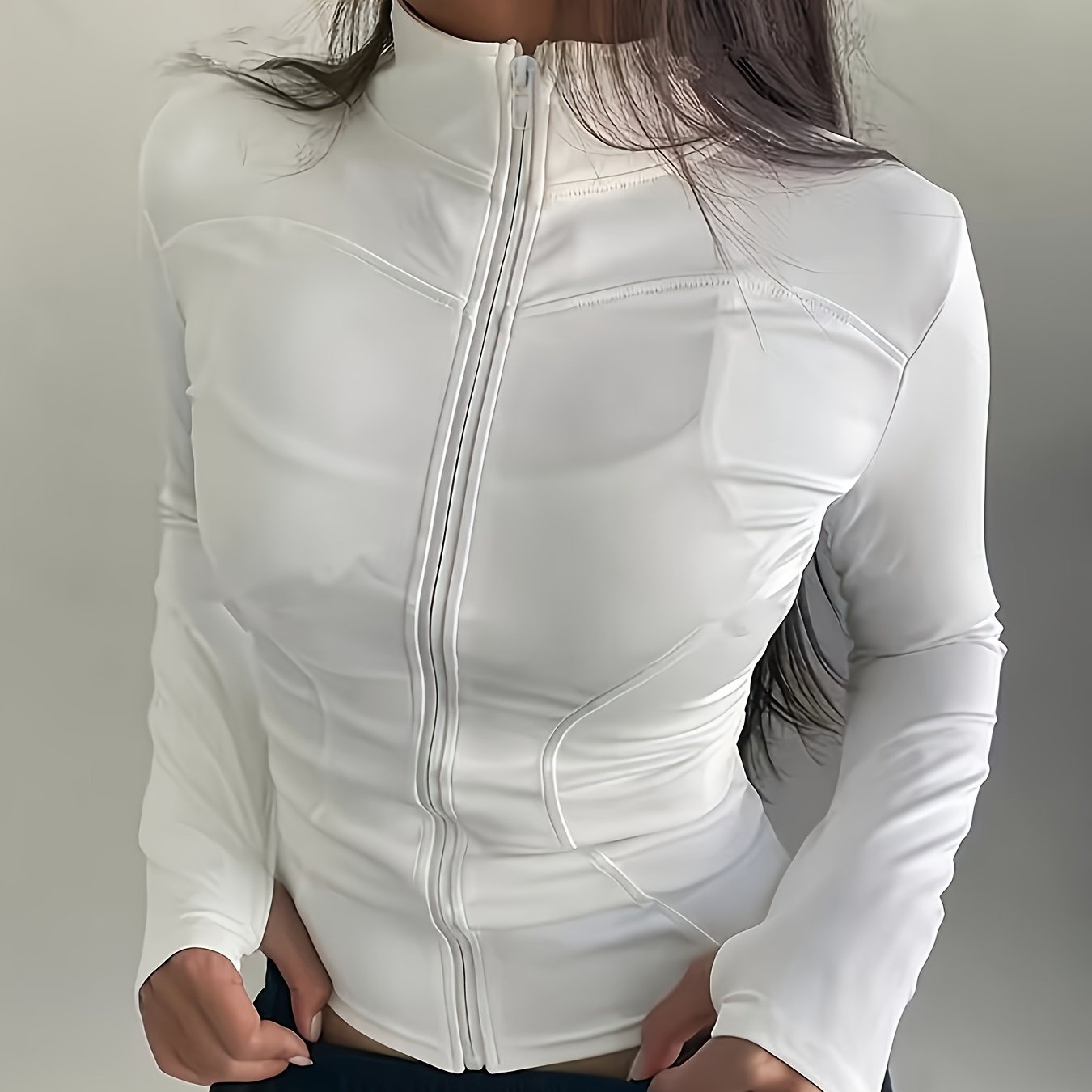 Women's Lightweight Zip-up Athletic Jacket, Long Sleeve Yoga Top, Quick-Drying Outdoor Running Fitness Apparel For Fall & Winter
