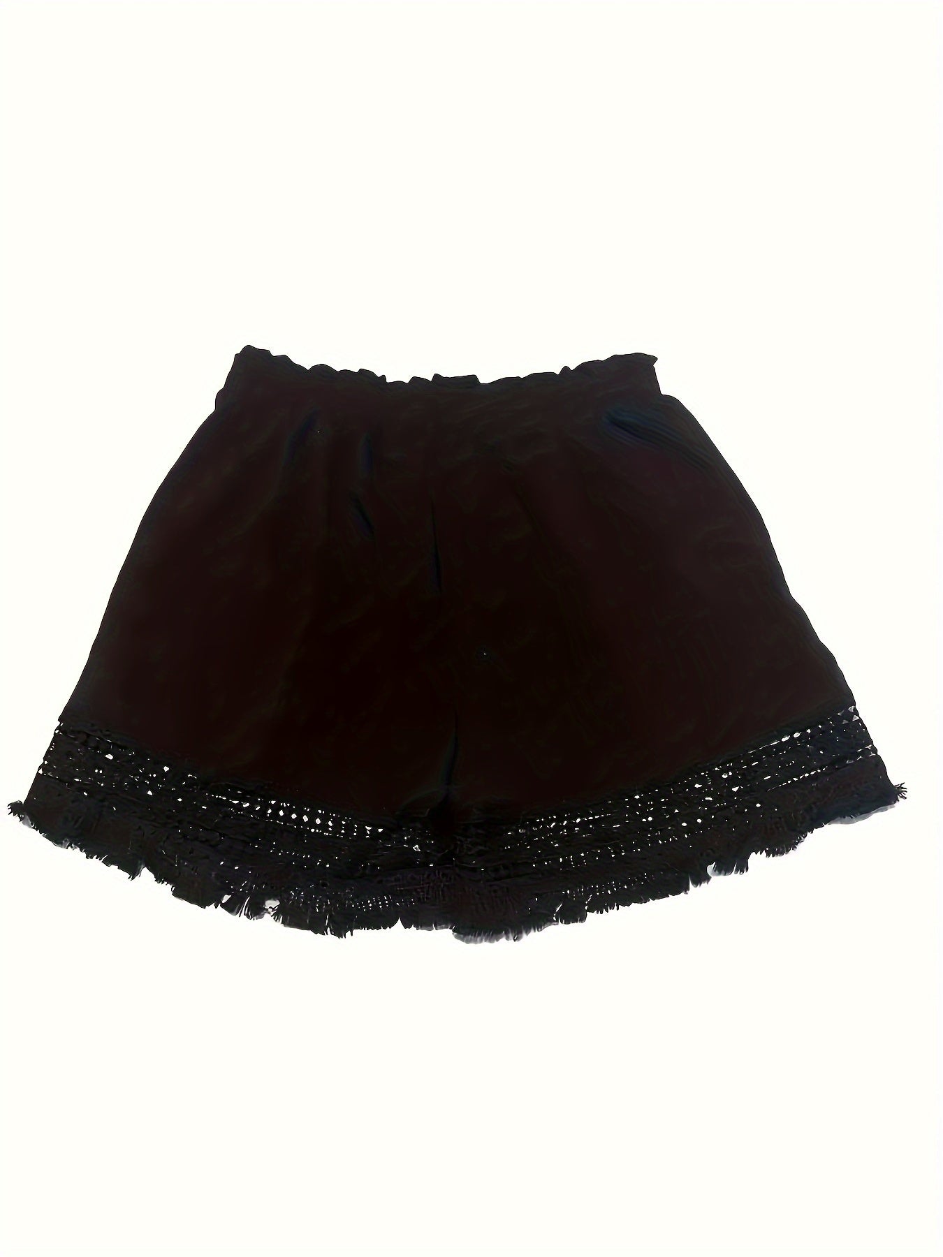 Solid Tassel Hem Loose Shorts, Vacation Paper Bag Waist Summer Shorts, Women's Clothing