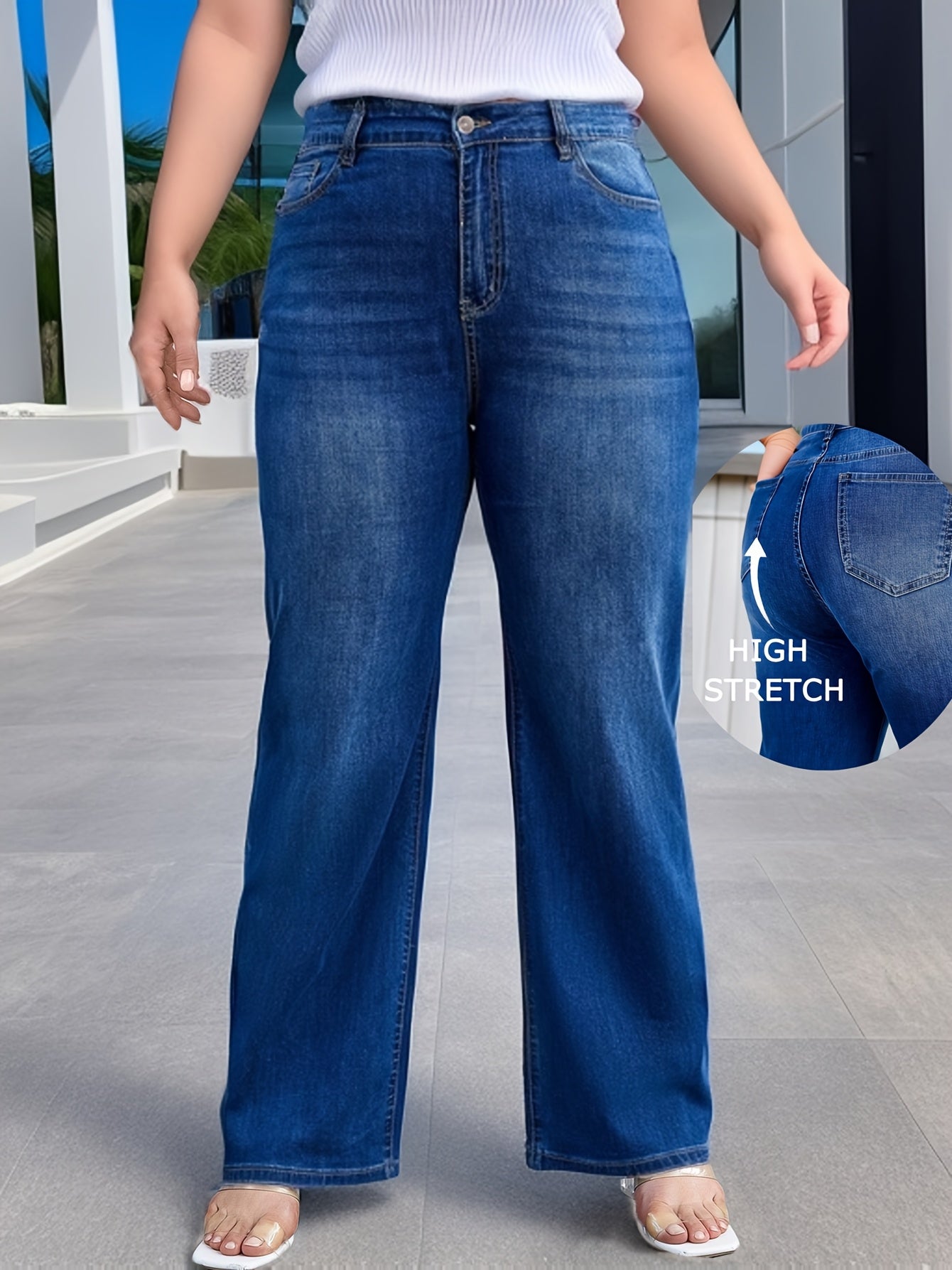 Women's Plus Solid Casual Straight Jean շալվար