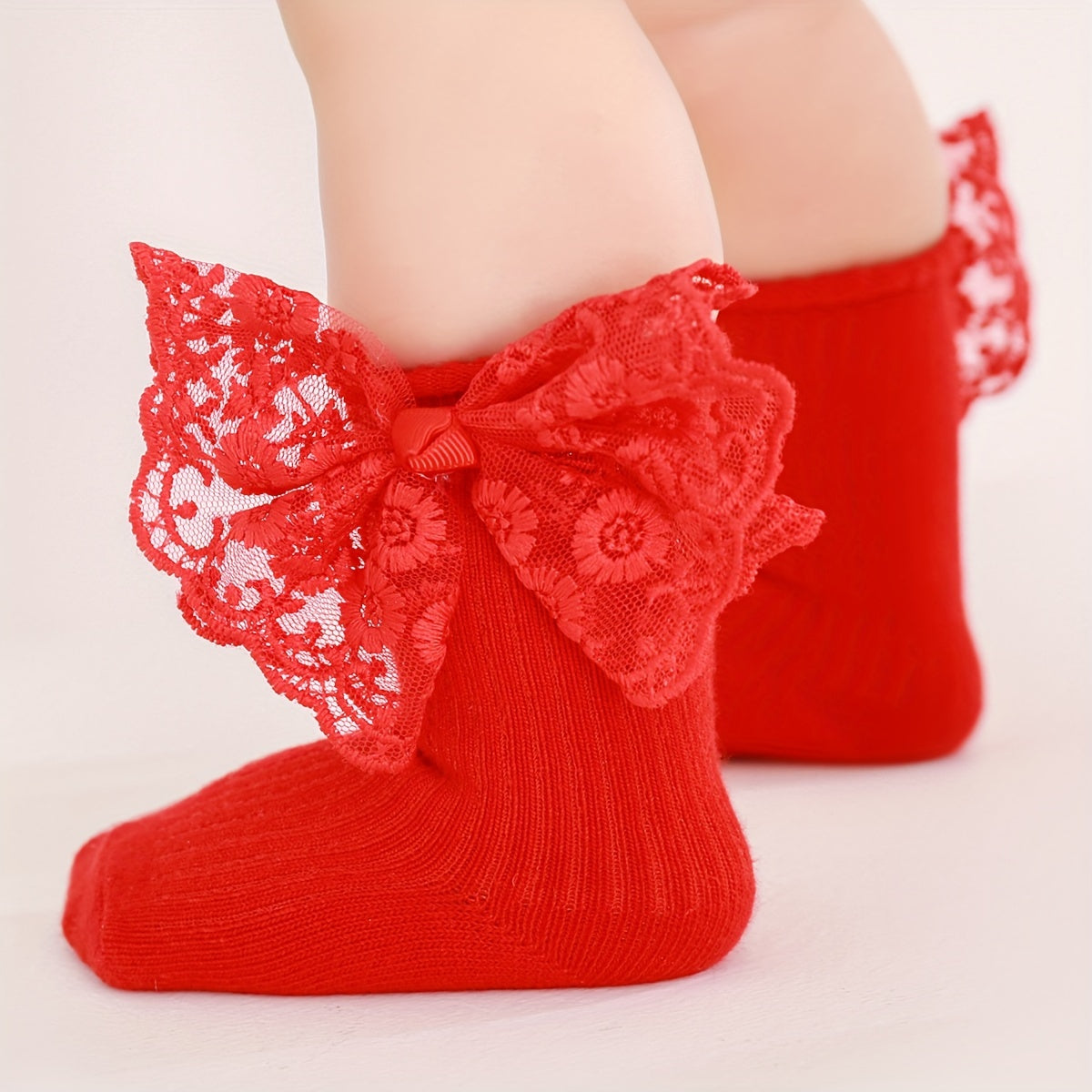 1 Set Baby Lace Bowknot Socks and Hairband, Polyester 95% Spandex 5%, All-Season Knit Fabric, Hand Wash Only, Perfect for Newborn, First Birthday Gift, 27g/m²