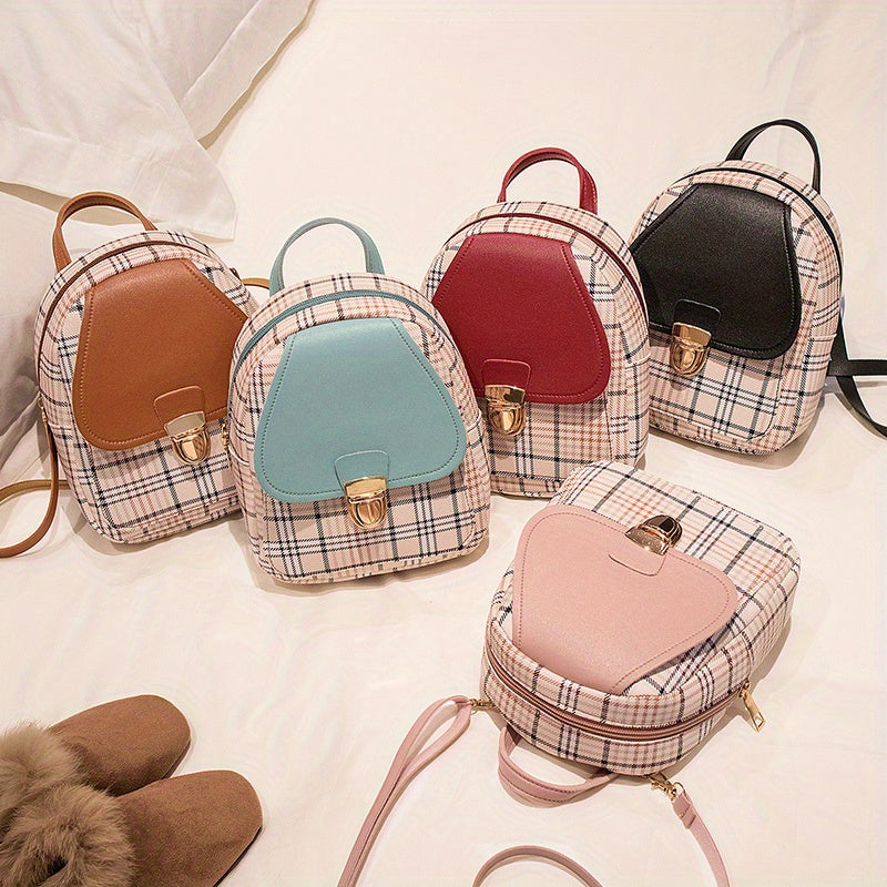 Adjustable Strap Grid Backpack, Cute Backpack, Zipper Casual Shoulder Bag, Card Wallet, Casual Phone Pouch, Leisure Camera Bag, Coin Purse, Key Pouch, Shoulder Bag, Crossbody Bag, Convertible Backpack.