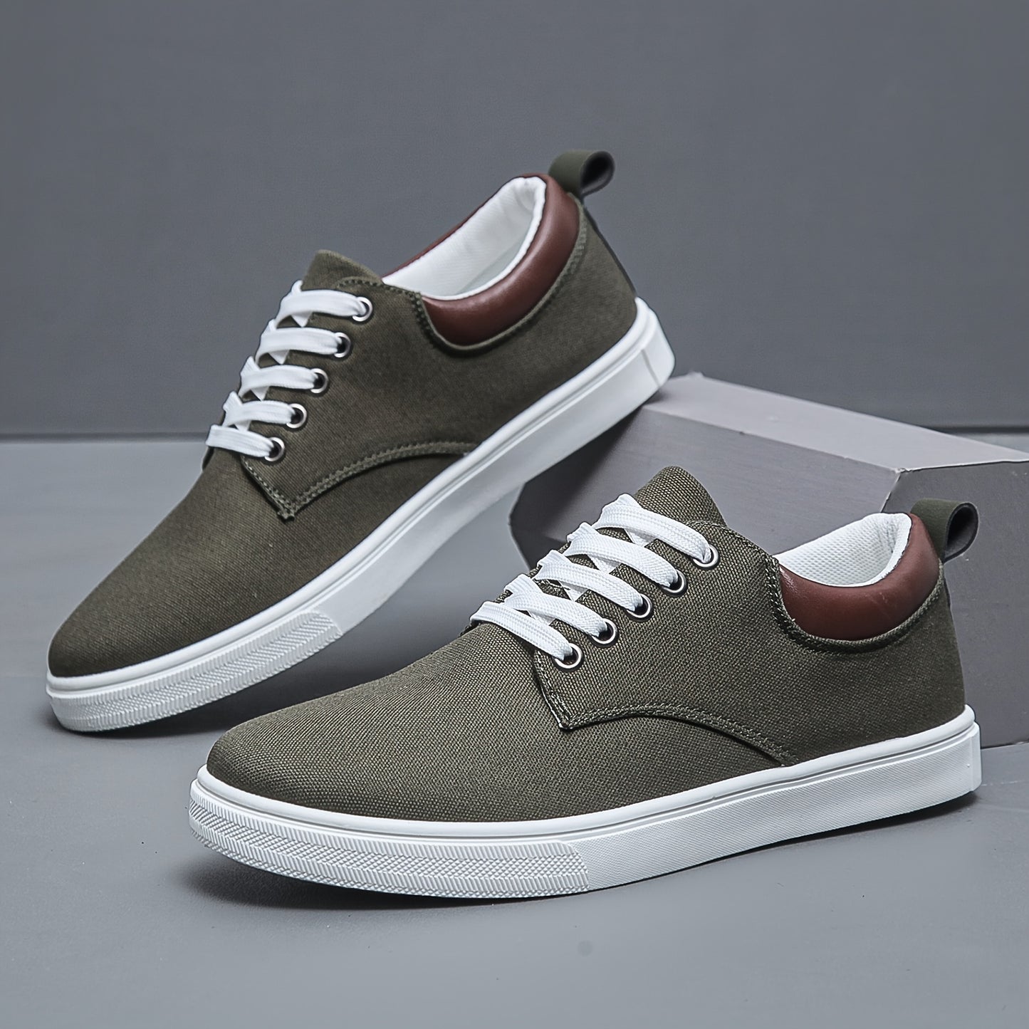 Men's Low Top Casual Canvas Skate Shoes, Breathable Lace-up Casual Flats For Outdoor Walking Driving, Men's Street Footwear