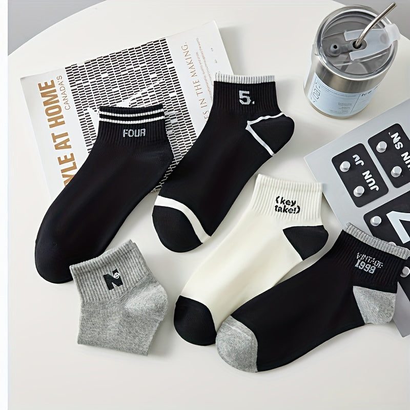 5 Pairs Of Women'S Fashion Pattern Anti Odor & Sweat Absorption Low Cut Socks, Comfy & Breathable Socks, For Daily & Outdoor Wearing, Spring And Summer