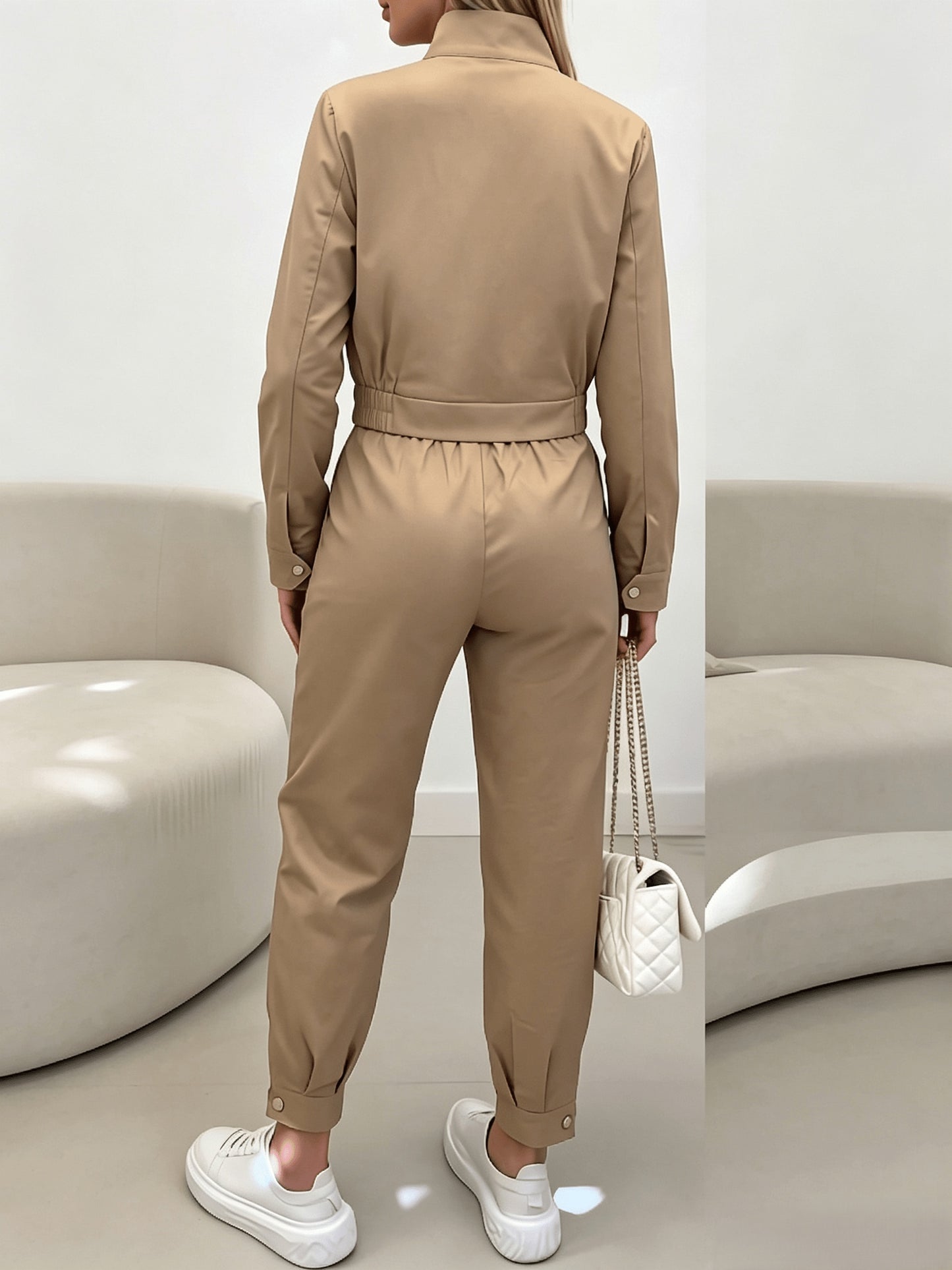 Casual Loose-Fit Ankle Pants & Cropped Jacket Set for Spring/Fall