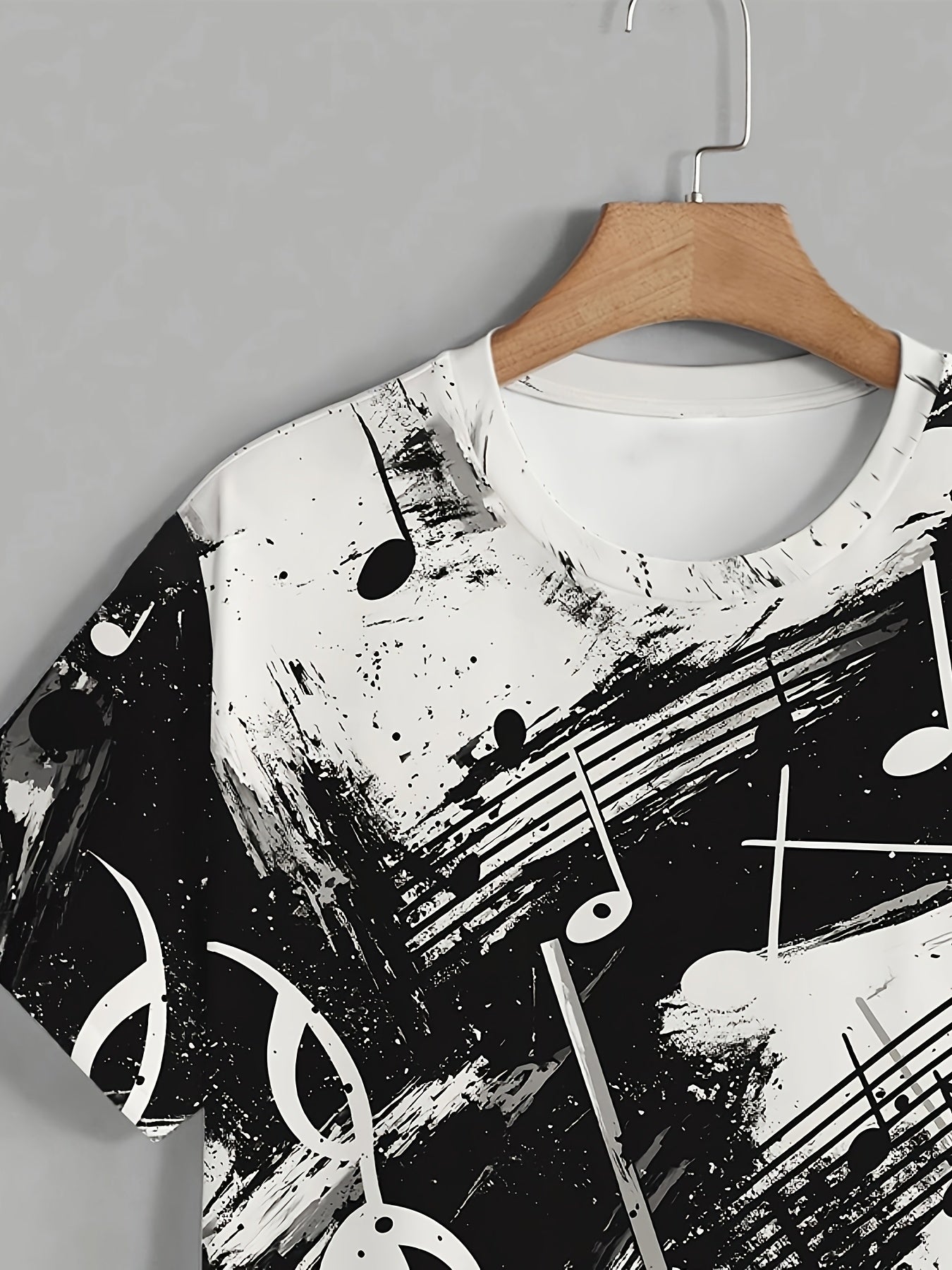 OBM Men's Casual Short Sleeve T-Shirt - Music Note Splatter Print Design, 100% Polyester, Breathable Summer Tee, Regular Fit, Machine Washable, Musicthemed Apparel, Smooth Texture Fabric