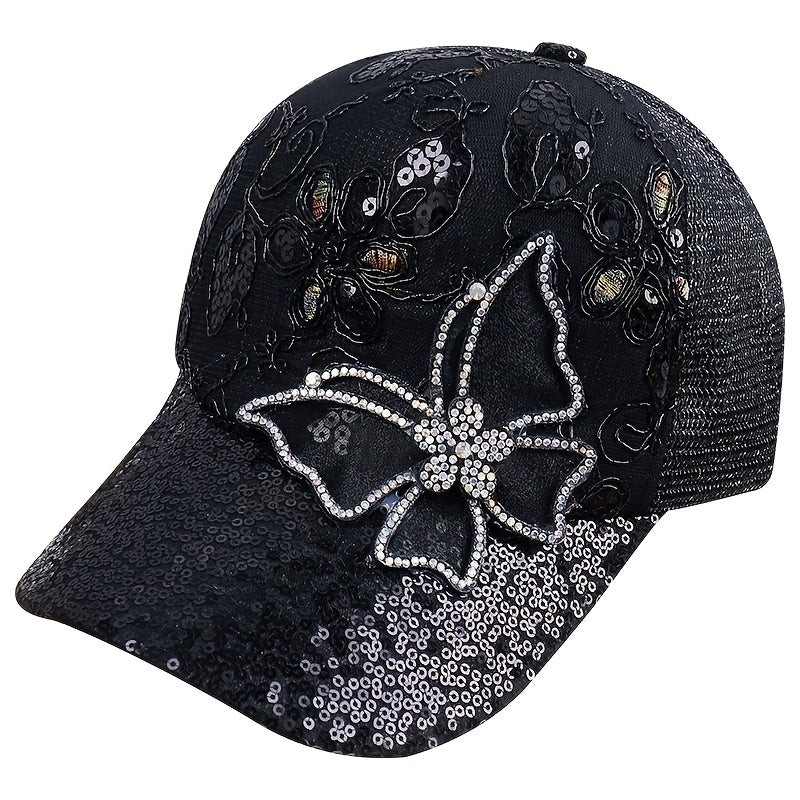 Women's Adjustable Breathable Baseball Cap with Sequin Butterfly