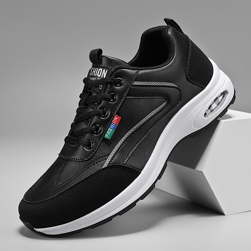 Men's Casual Skate Sneakers - Low-Top Breathable PU & Fabric Upper, Durable PVC Sole, Black/White Colorway for All-Season Urban Streetwear & Light Sports, Everyday Footwear | Sleek Sneaker Design | Fabric Lined Interior, Skat