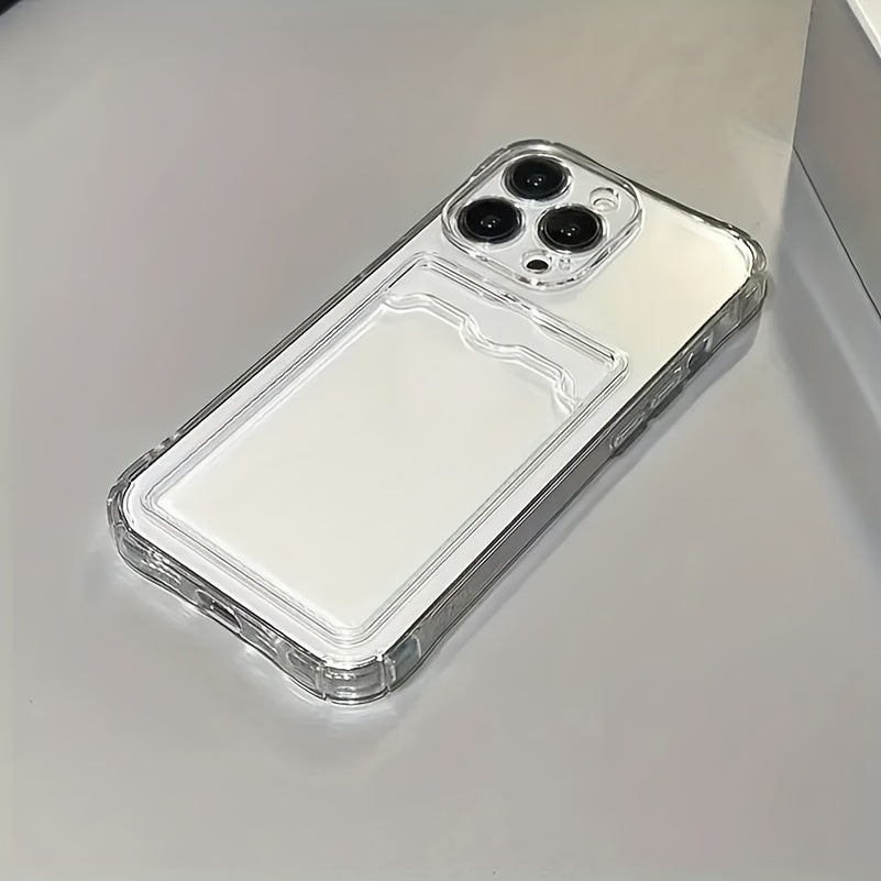 Transparent Simple Clear Card Slot Bag Phone Case Soft Cover, for iPhone 16 15 14 13 12 11 Pro Plus Pro Max X Xs Max Xr 7 8 Mini, for iPhone Users - Suitable for Everyday Use